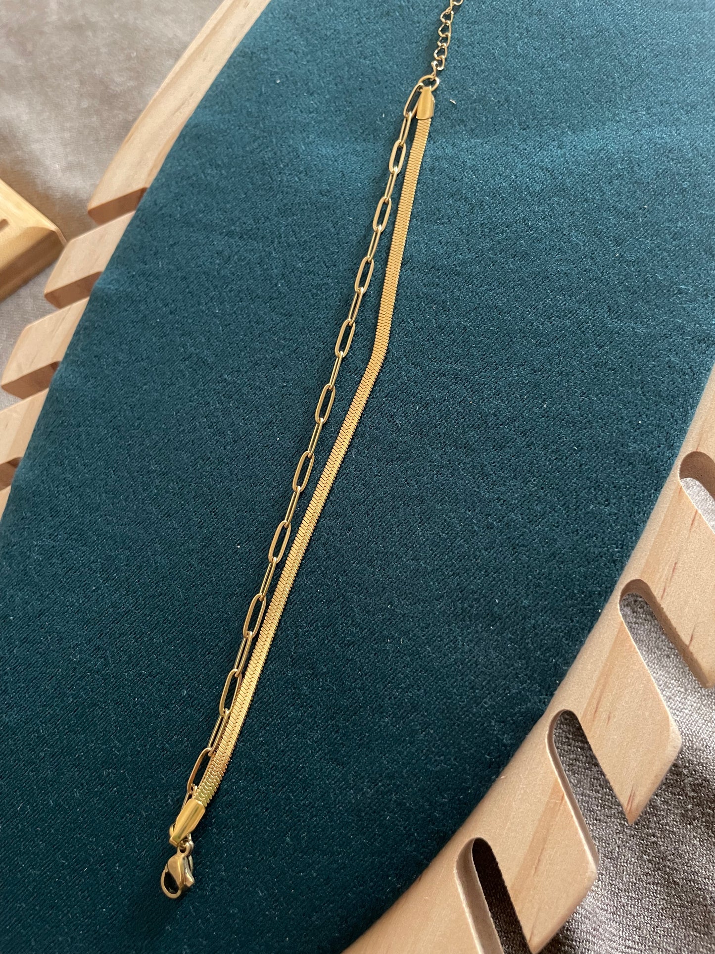Dual Chain Herringbone & Paperclip Bracelet