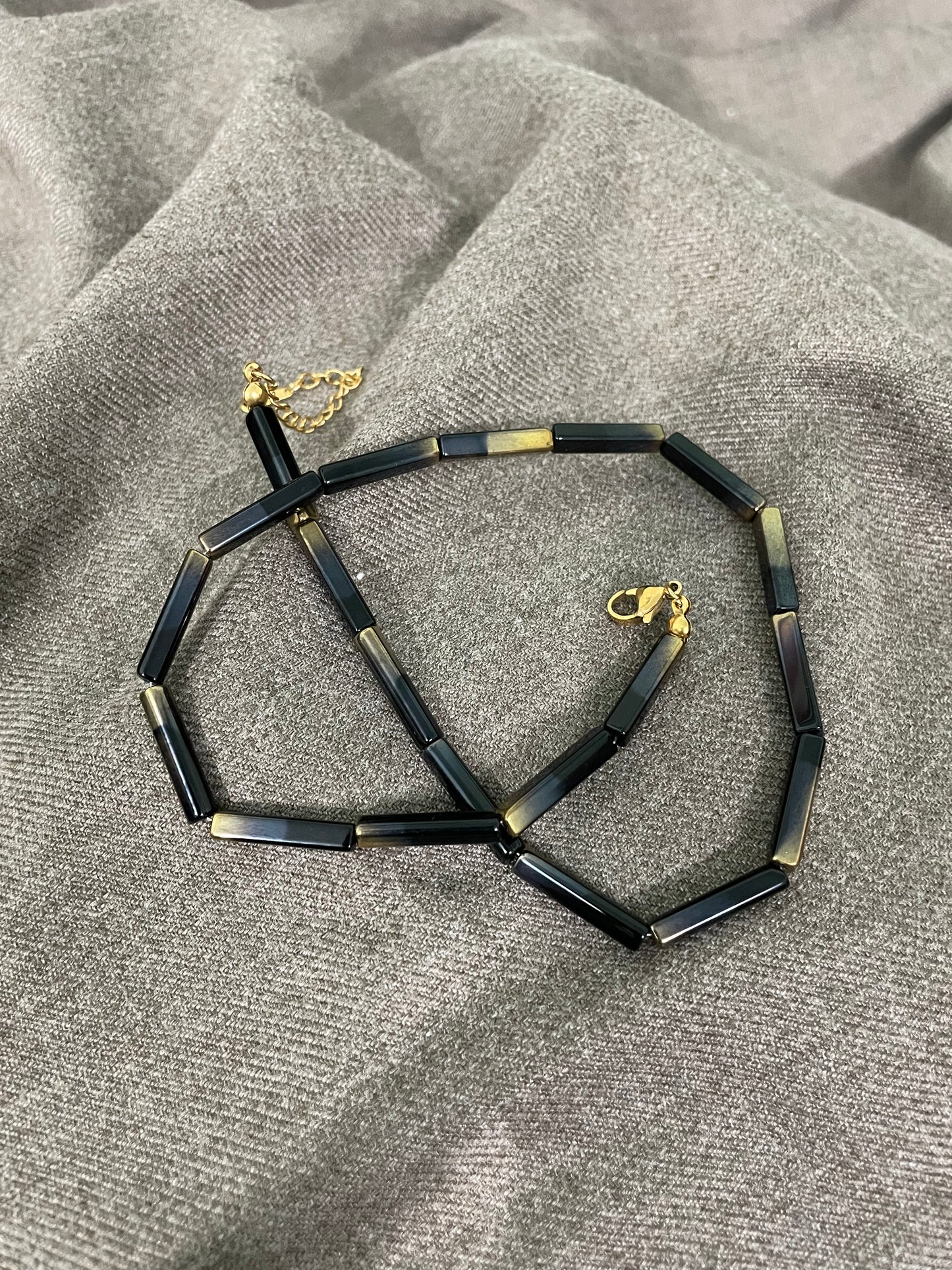 Onyx & Gold Bar Choker Necklace