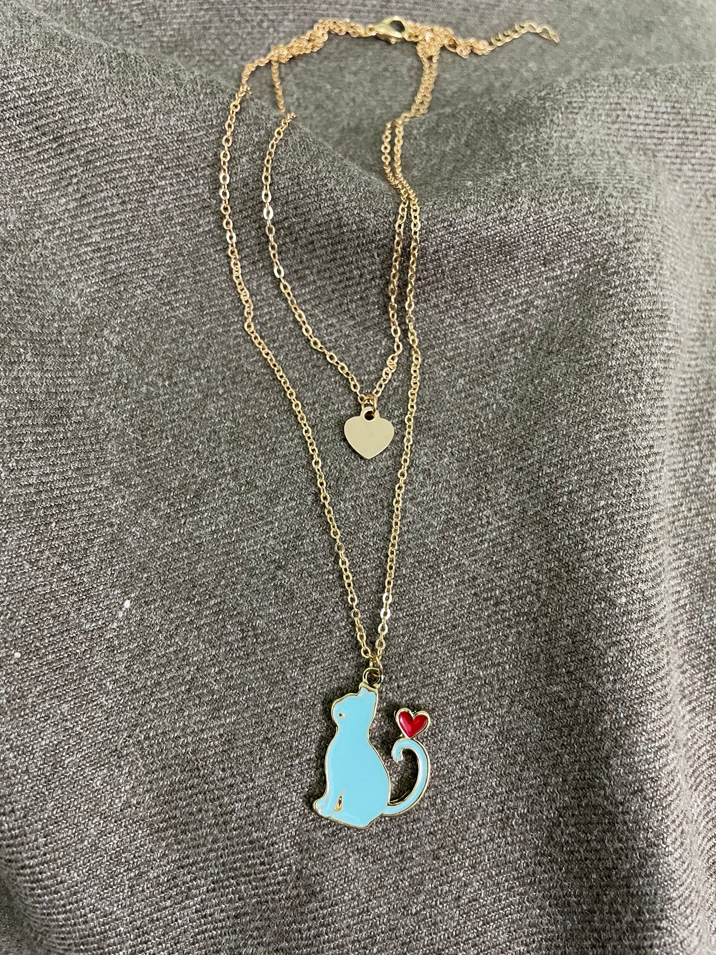 Blue Cat Love Layered Necklace