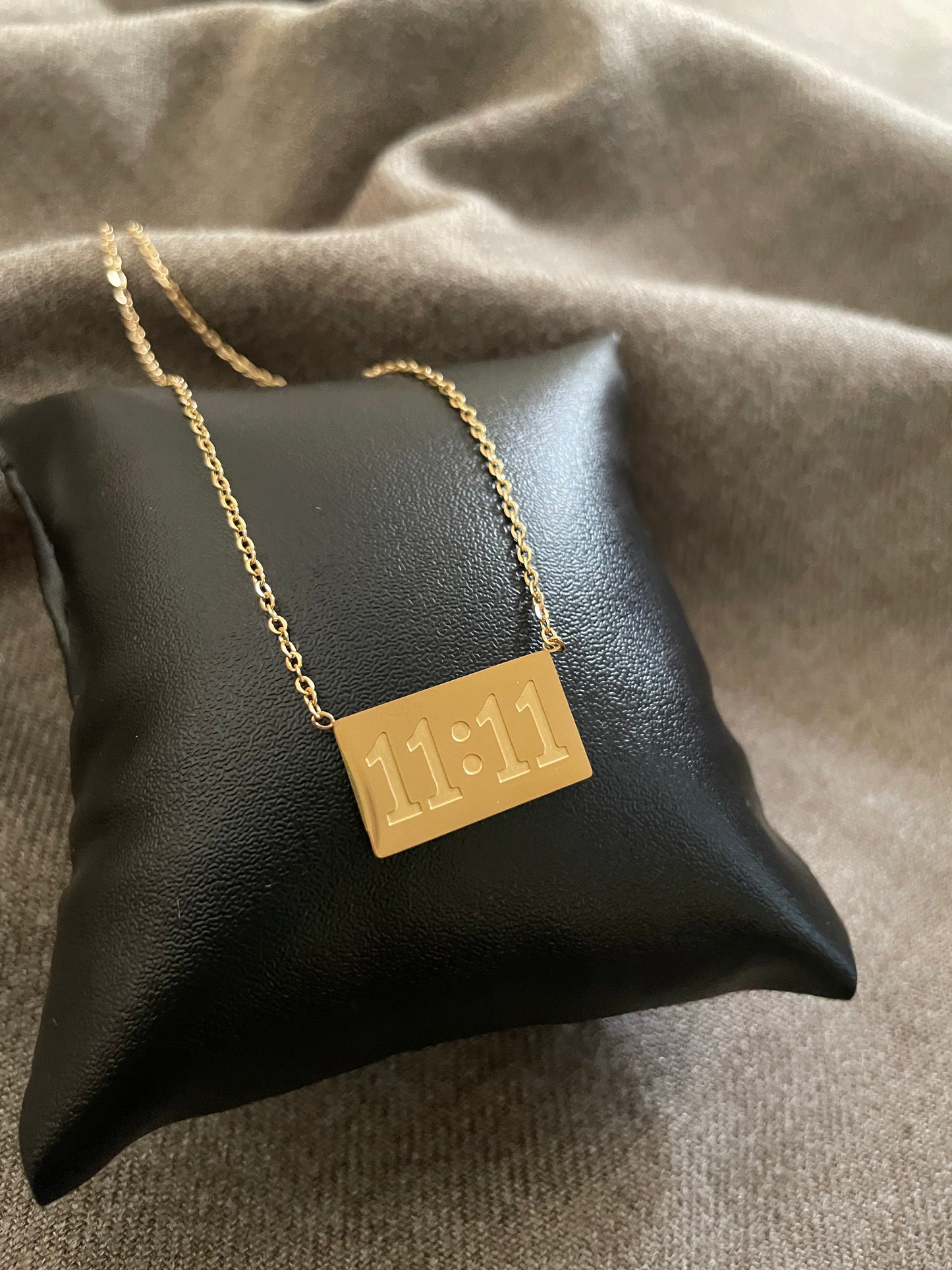 11:11 Gold affirmation bar necklace
