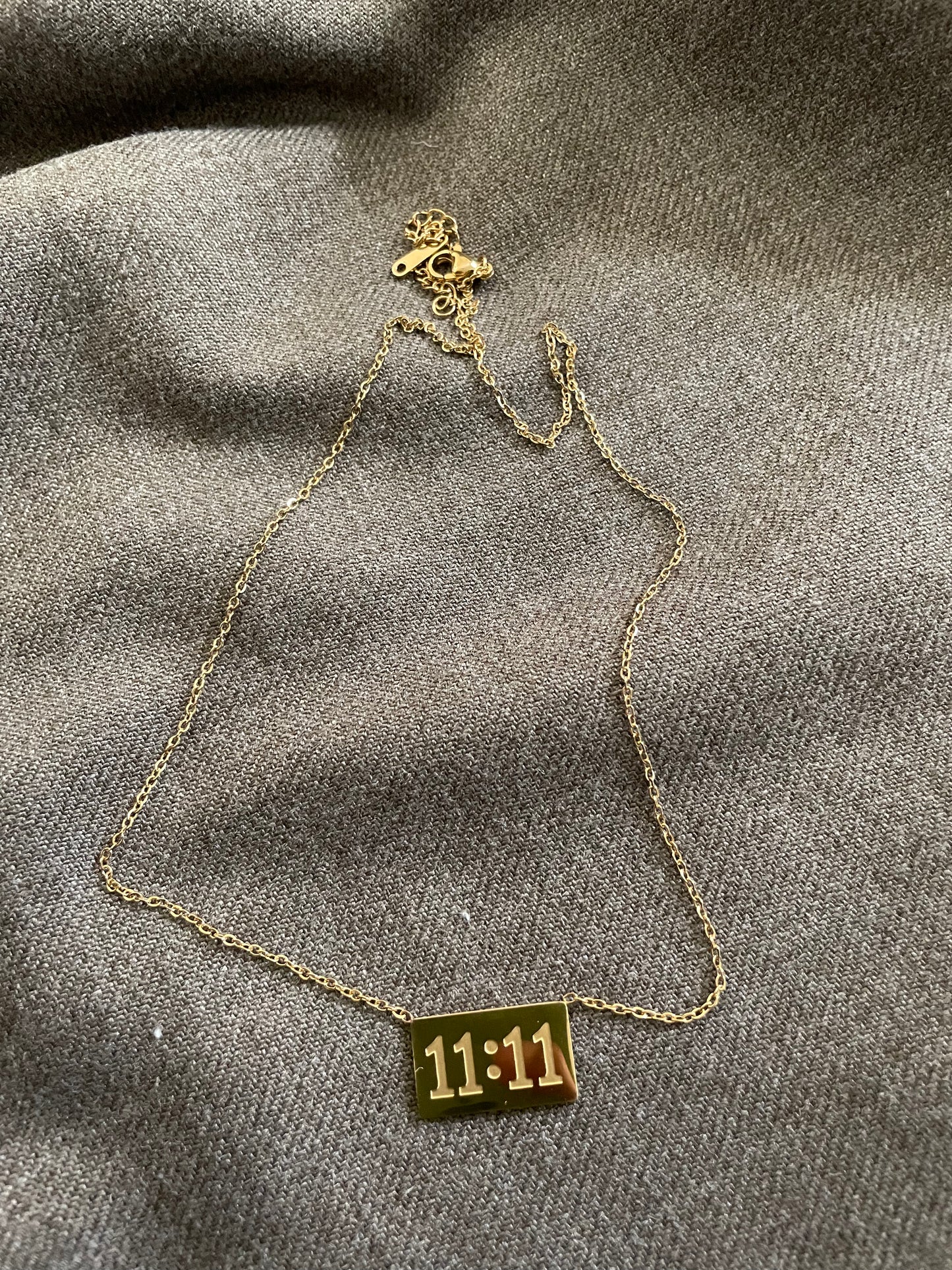 11:11 Gold affirmation bar necklace