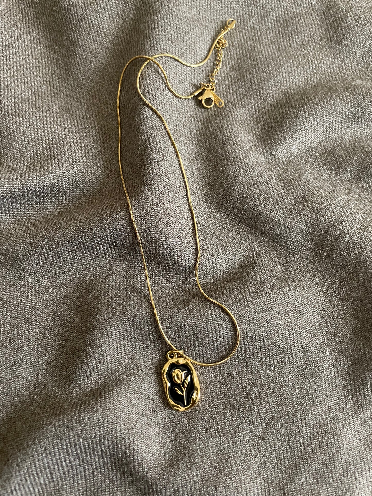 Noir Tulip Wax Seal Pendant Necklace