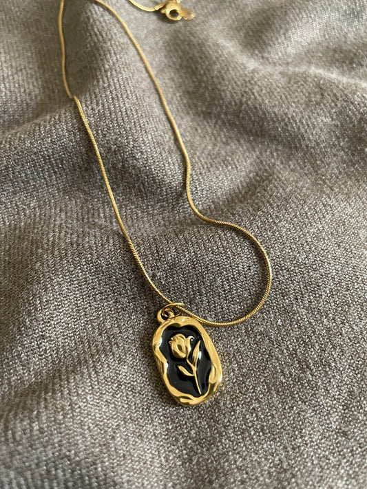 Noir Tulip Wax Seal Pendant Necklace
