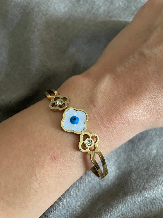 Lucky Clover Evil eye Bangle