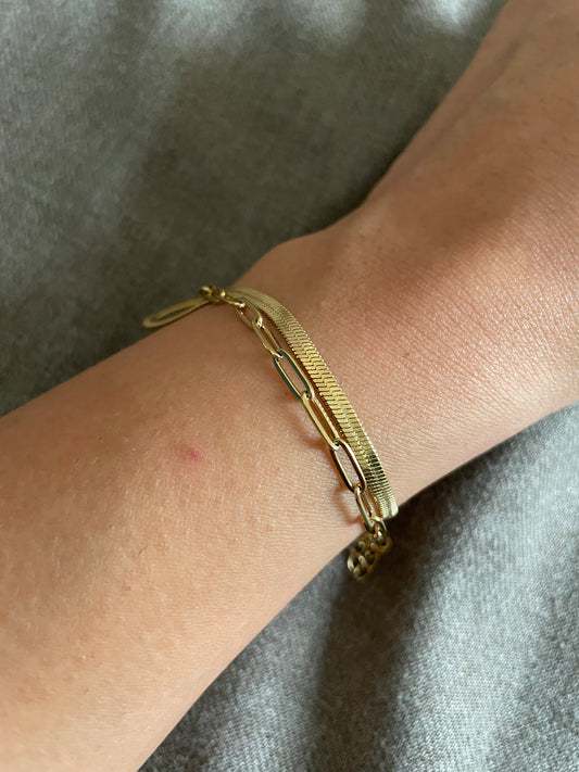 Dual Chain Herringbone & Paperclip Bracelet
