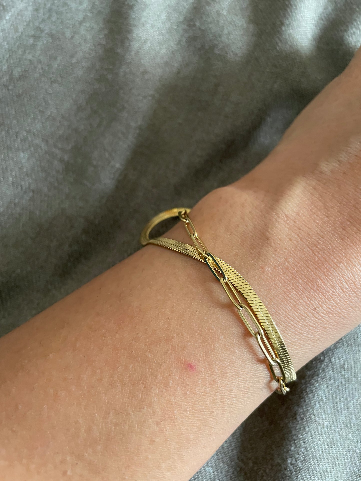 Dual Chain Herringbone & Paperclip Bracelet