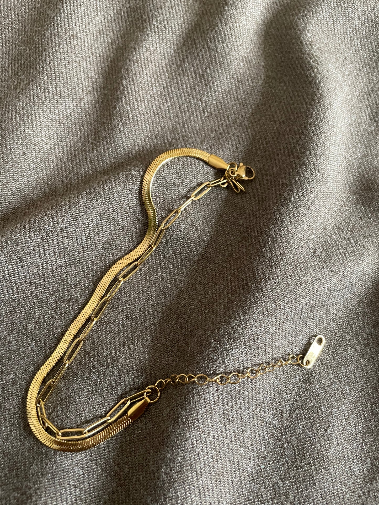 Dual Chain Herringbone & Paperclip Bracelet