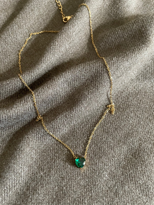 Emerald Heart Solitaire Necklace