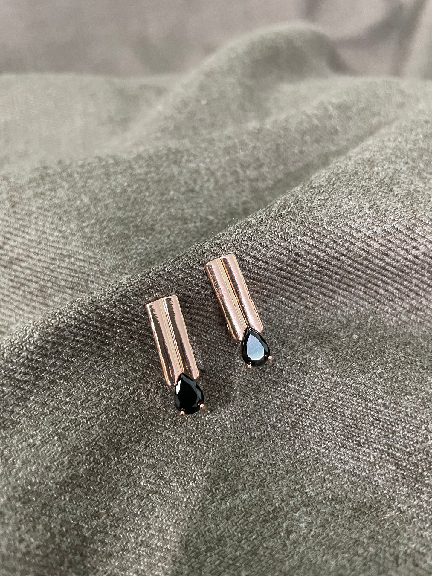 Black Stone Bar Drop Rose Gold Earrings