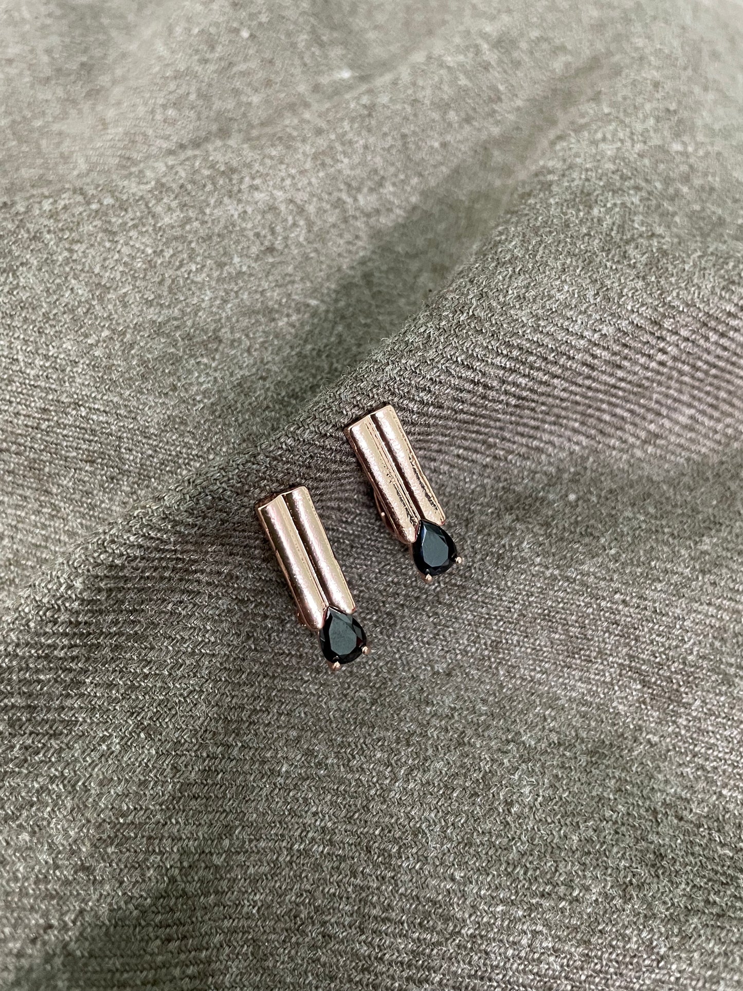 Black Stone Bar Drop Rose Gold Earrings