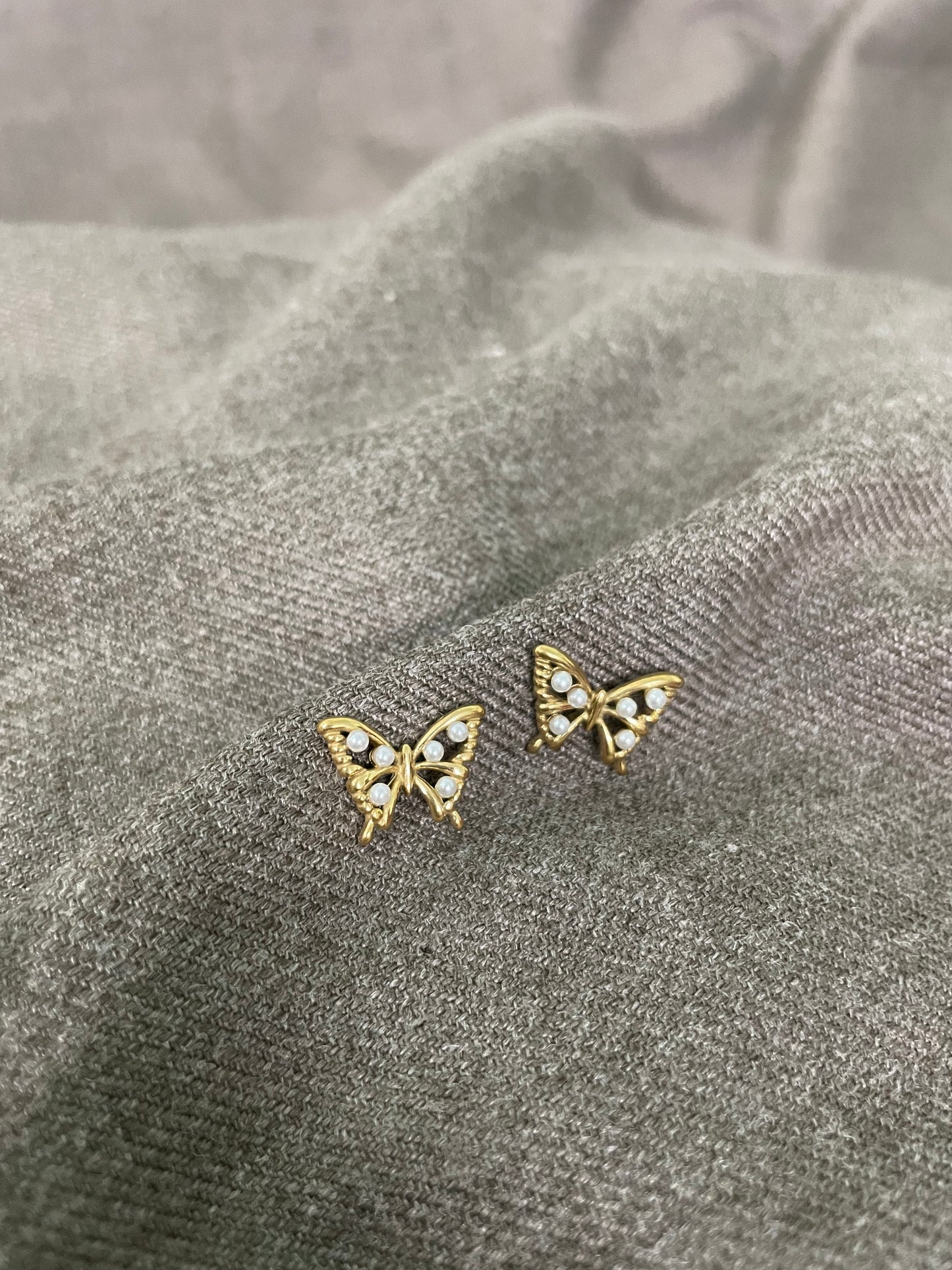 Pearl Butterfly Stud Earrings