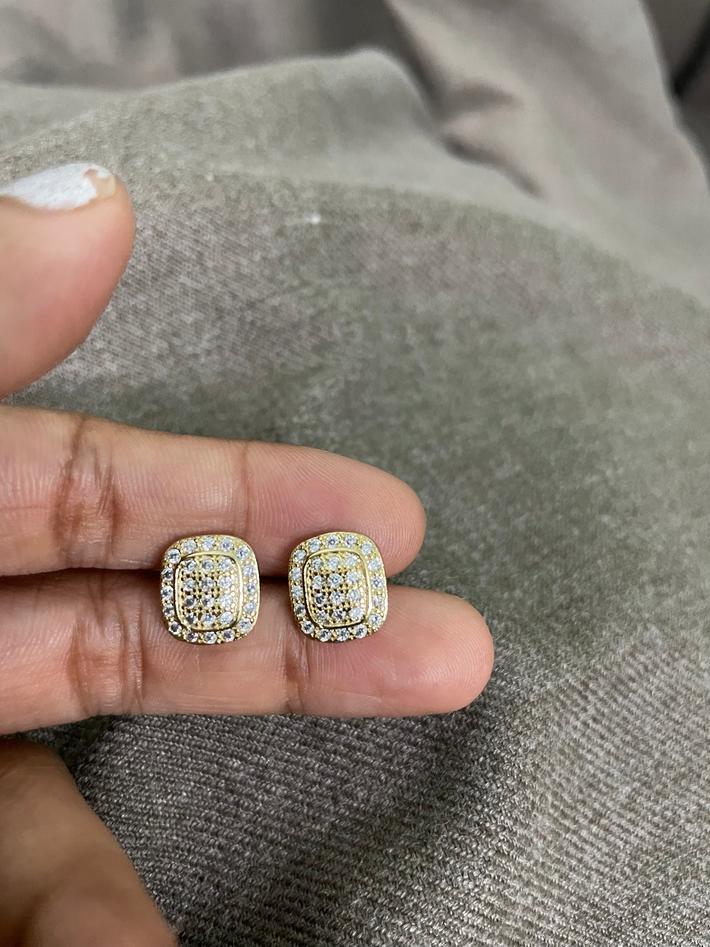 Cushion Halo Paved Stud Earrings