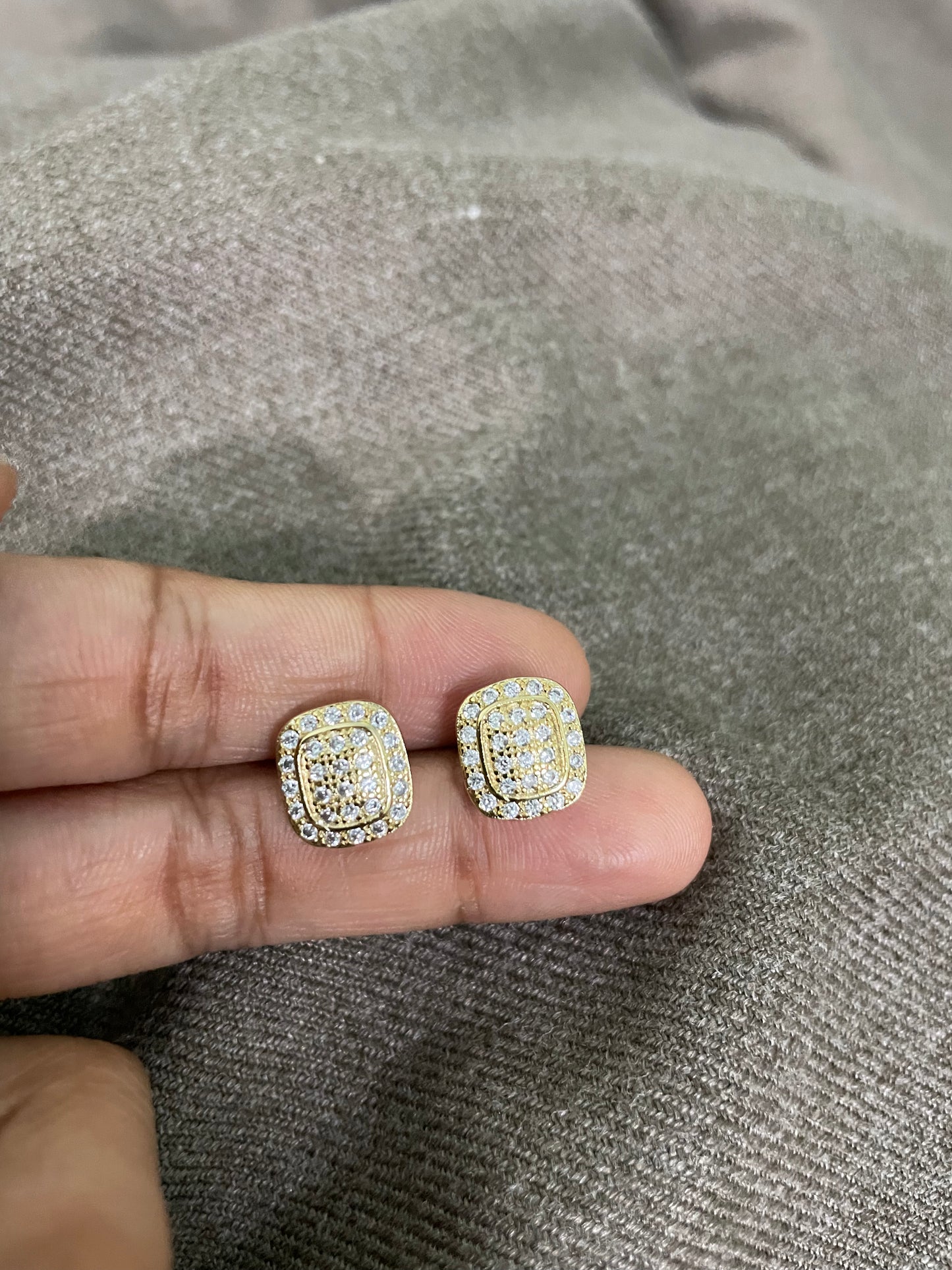 Cushion Halo Paved Stud Earrings