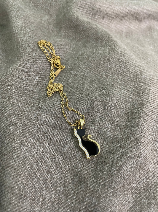 Black Kitty Zirconia Pendant Necklace