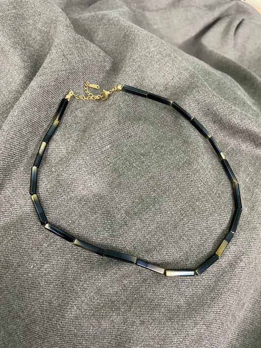 Onyx & Gold Bar Choker Necklace