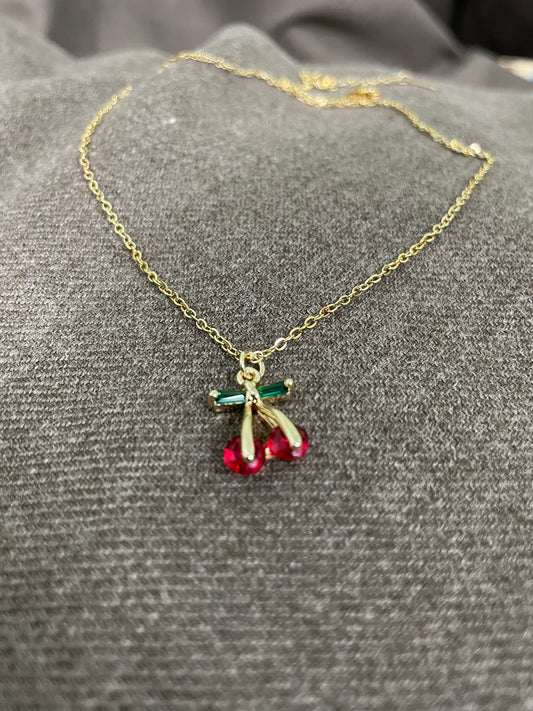 Crystal Cherry Charm Necklace