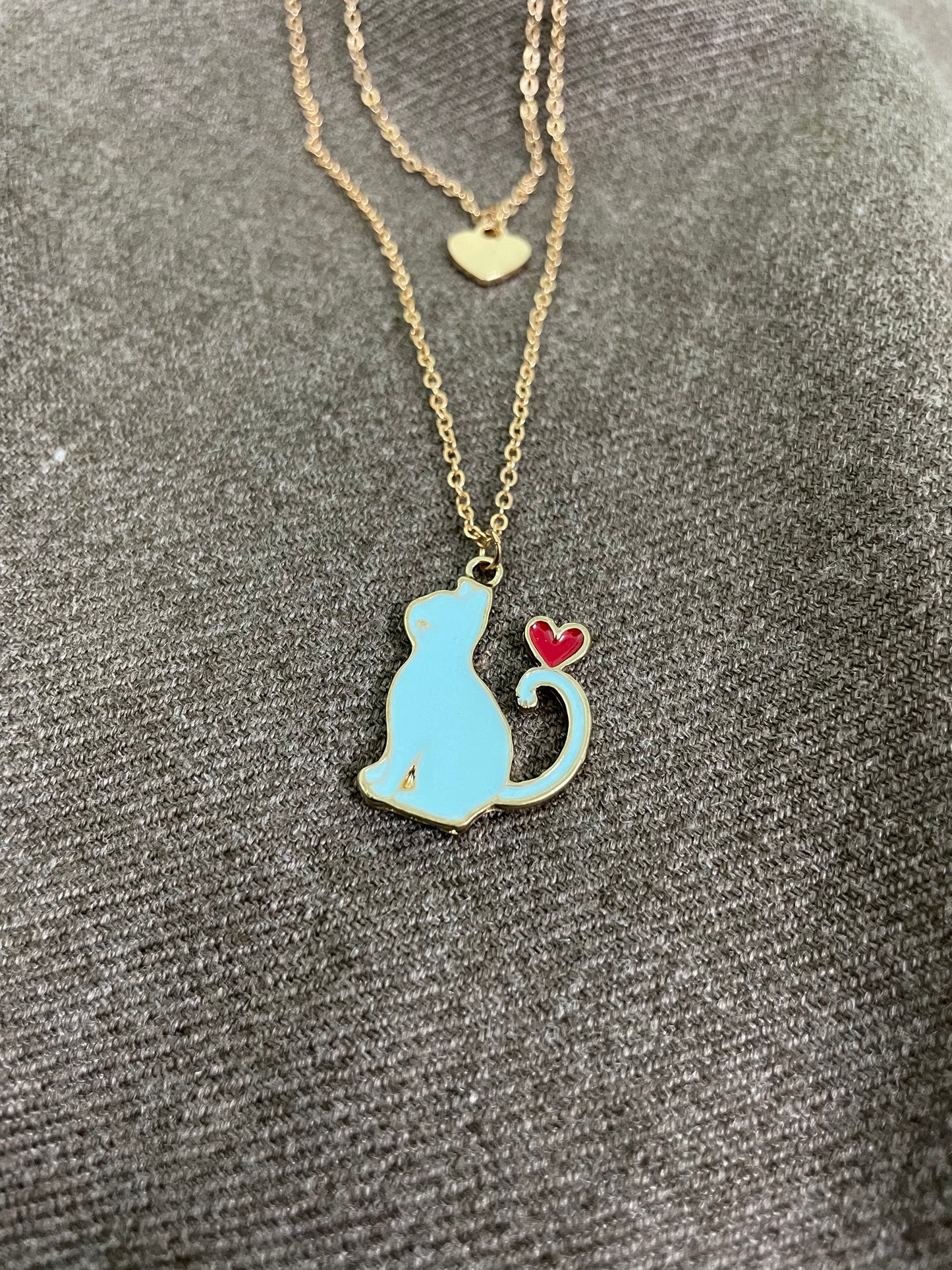Blue Cat Love Layered Necklace