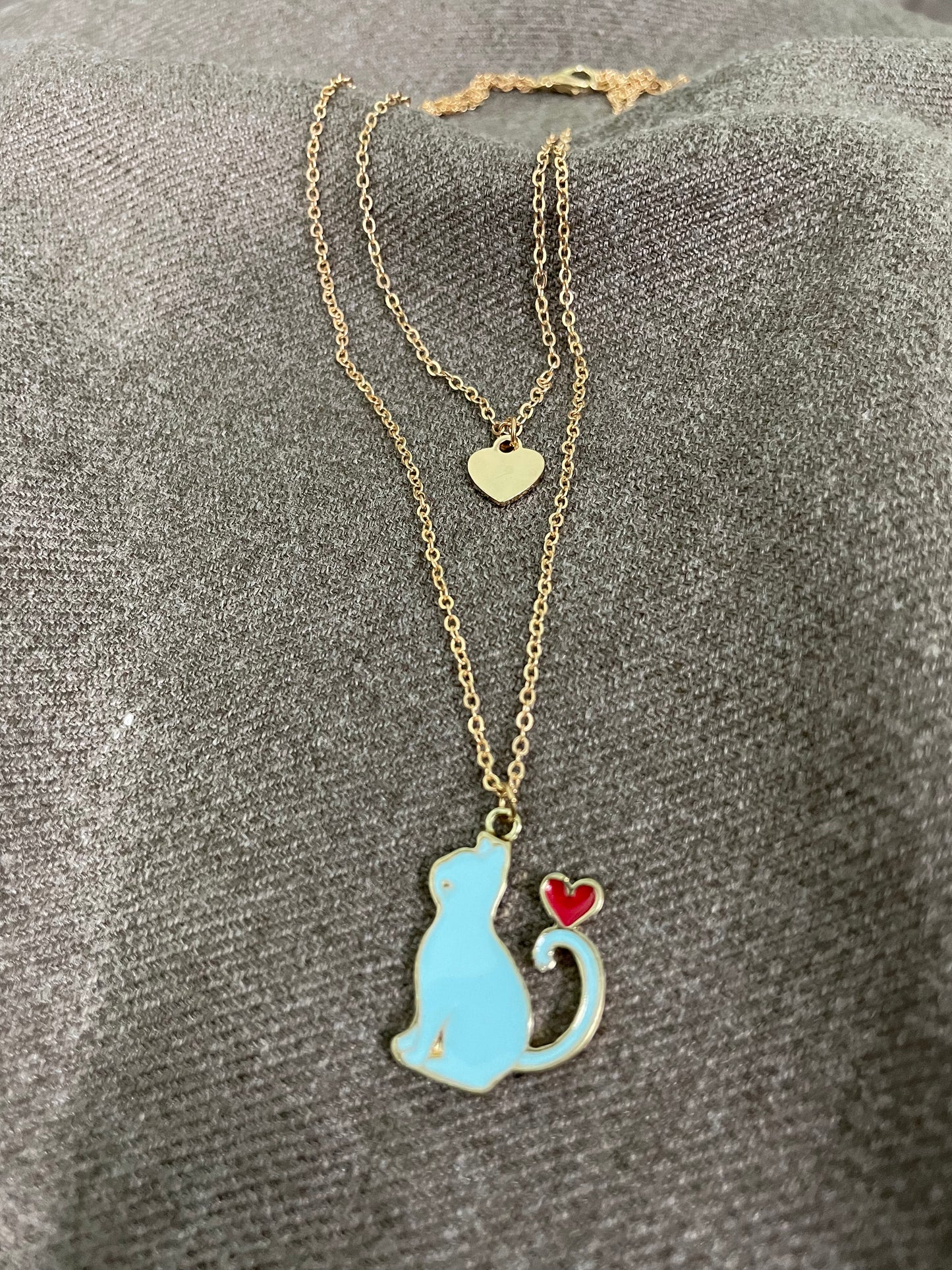 Blue Cat Love Layered Necklace