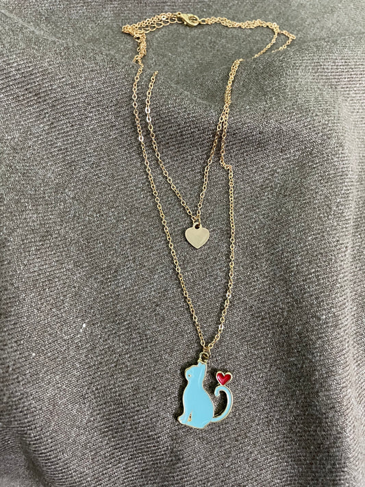 Blue Cat Love Layered Necklace