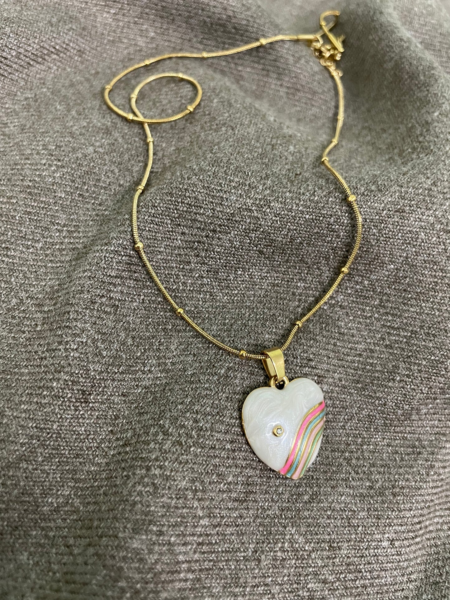 Rainbow Heart Beaded Necklace