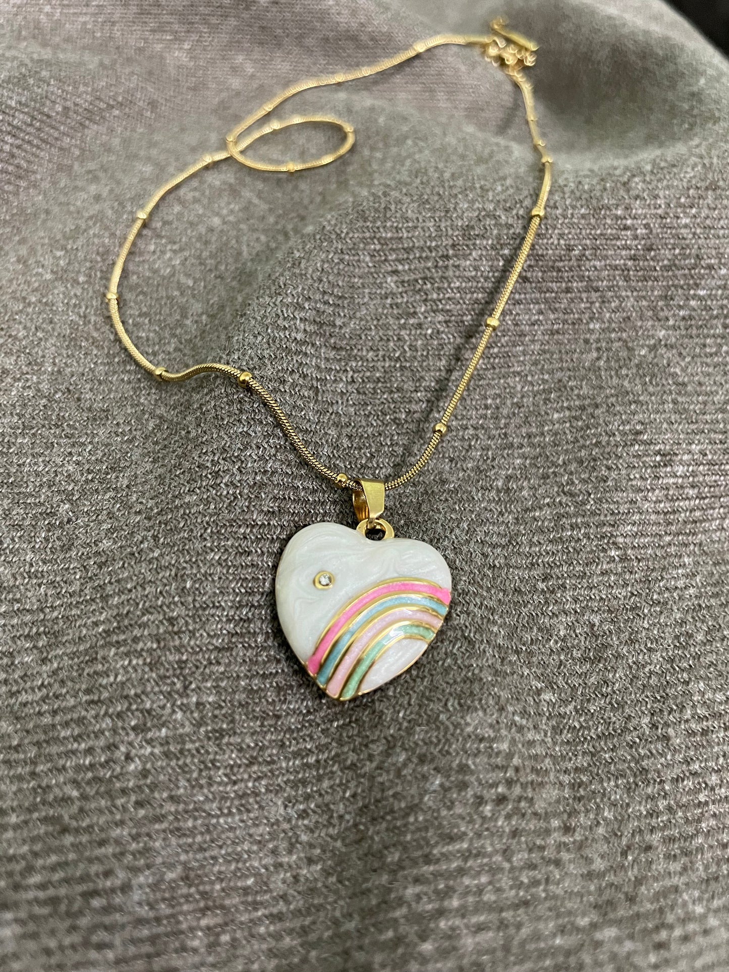 Rainbow Heart Beaded Necklace