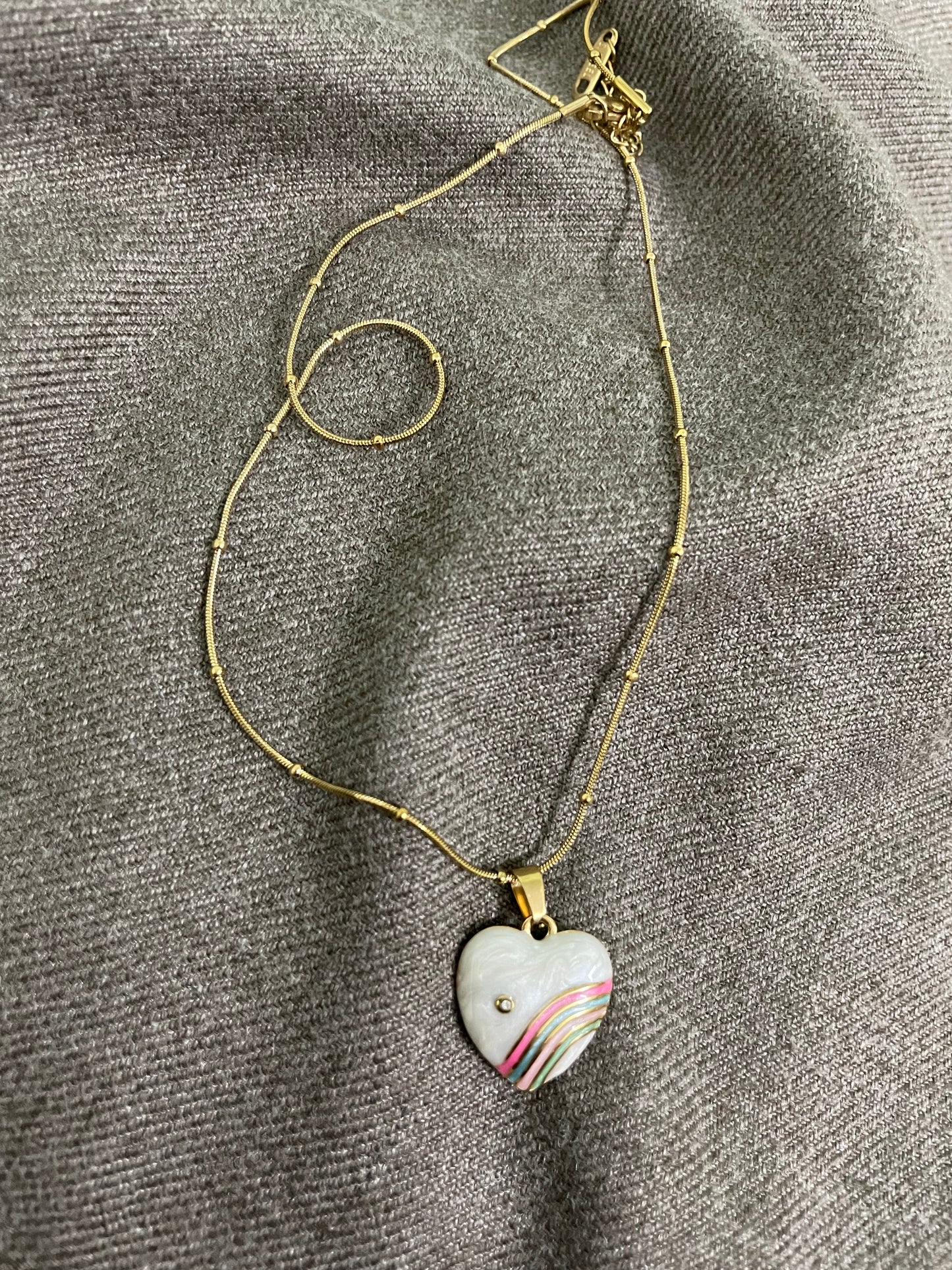 Rainbow Heart Beaded Necklace