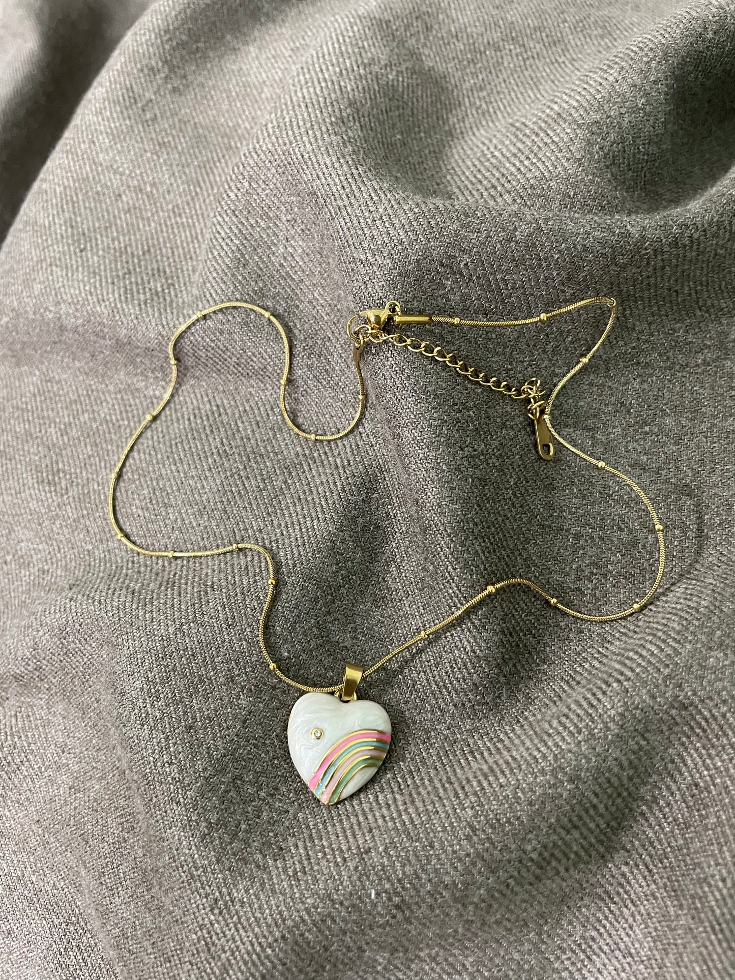 Rainbow Heart Beaded Necklace