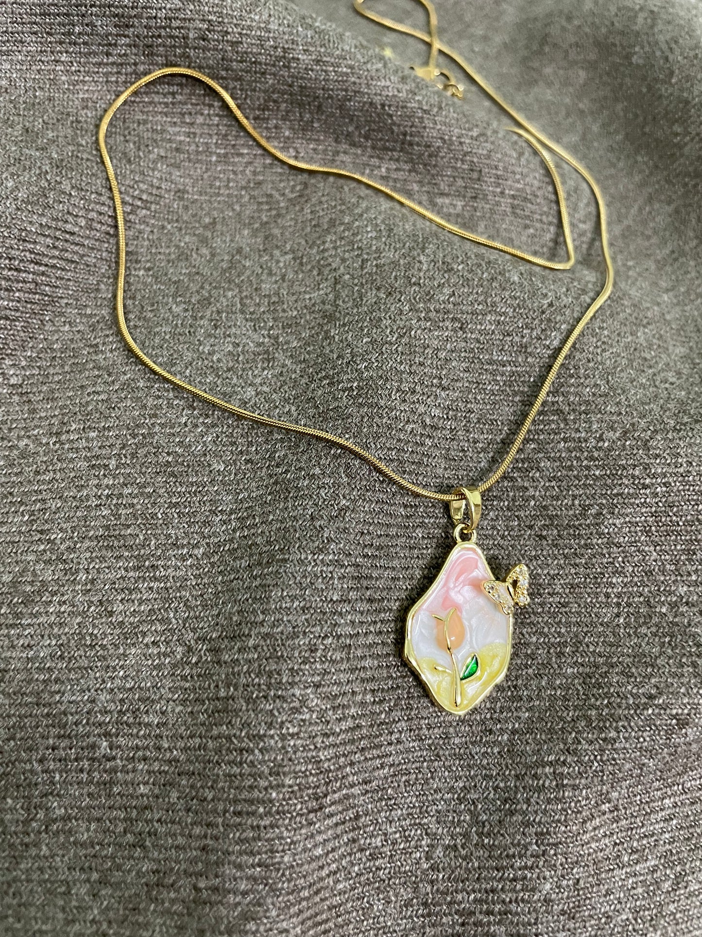 Blooming Pastel Tulip Pendant Necklace