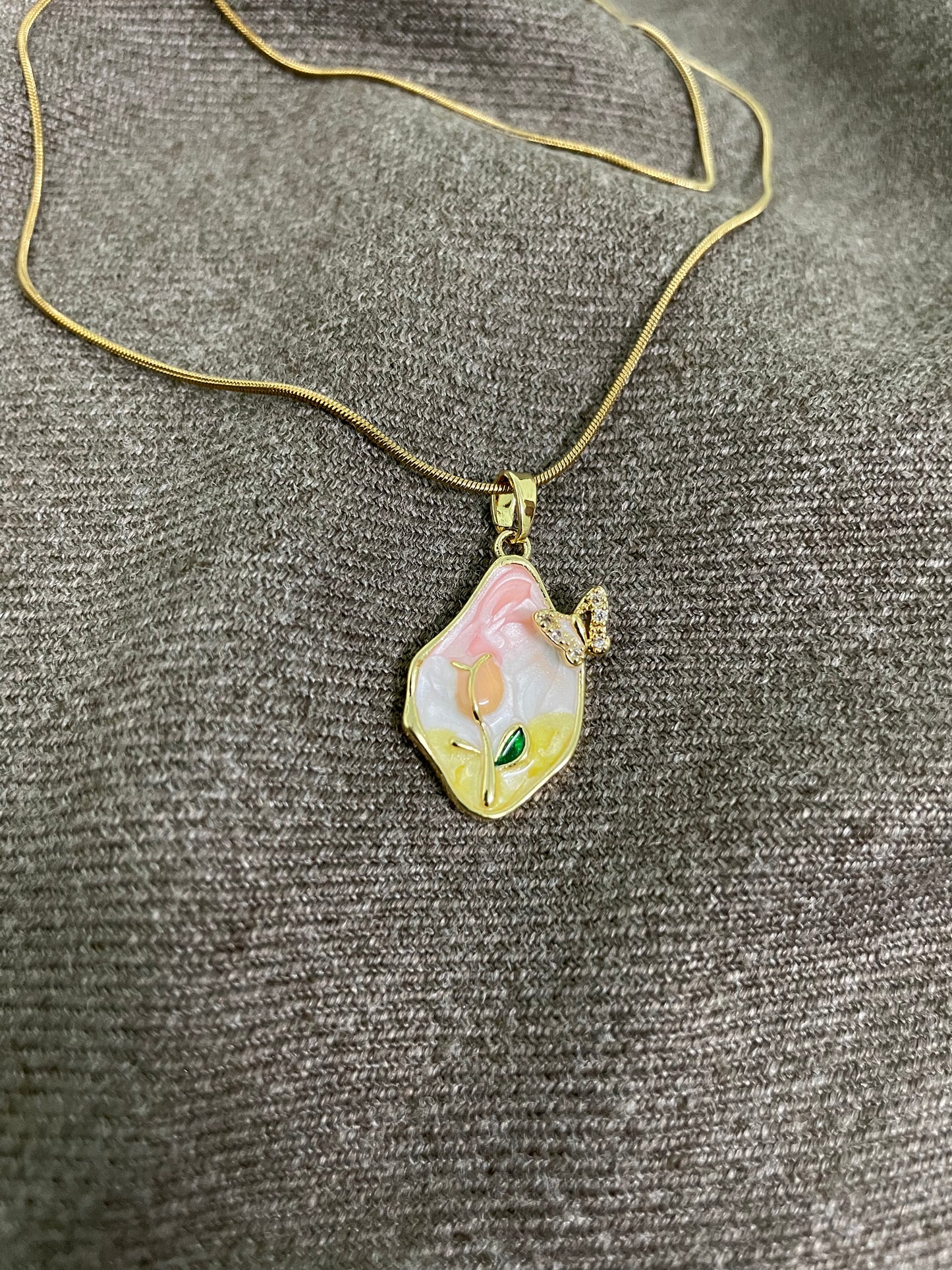 Blooming Pastel Tulip Pendant Necklace