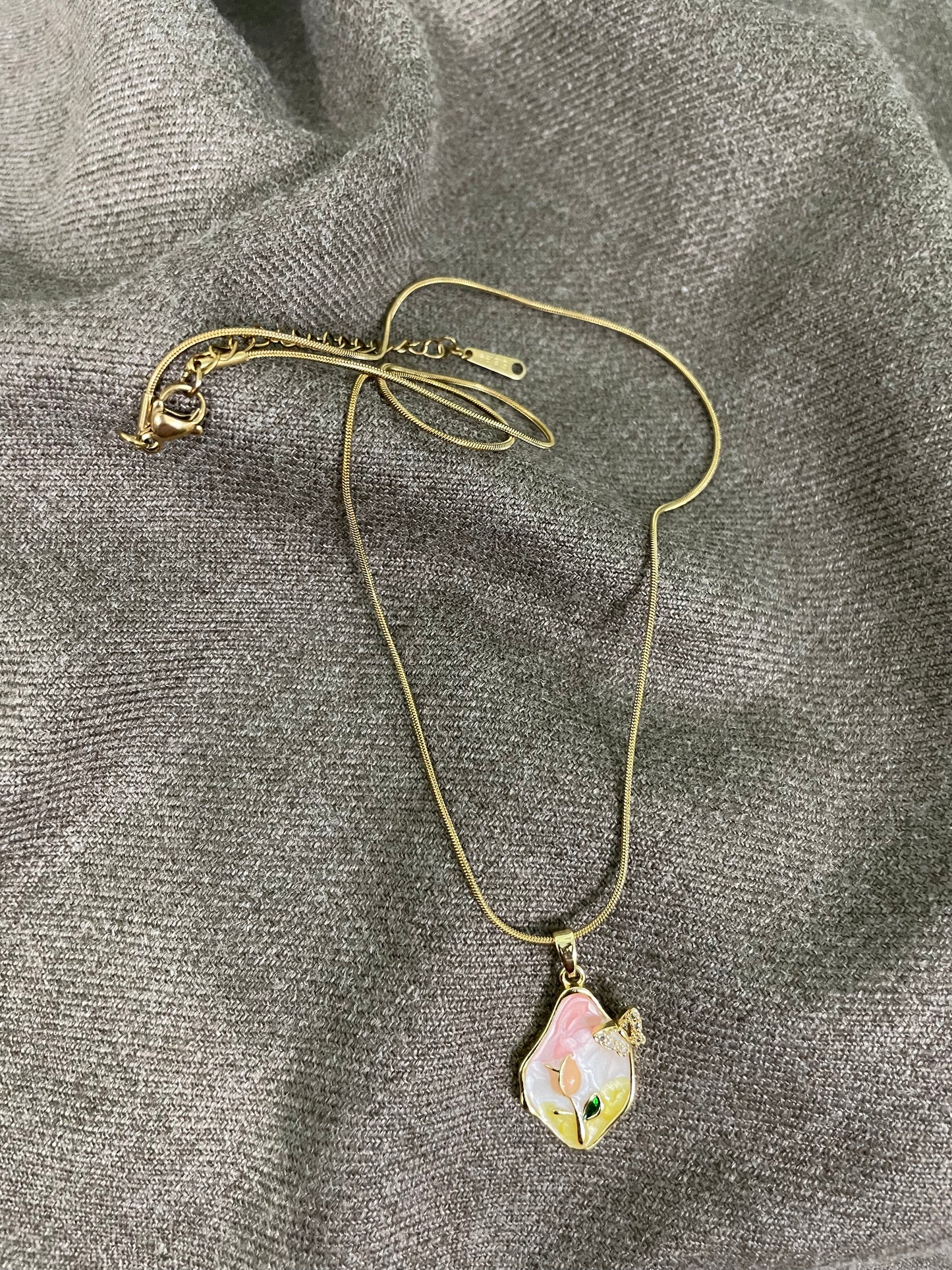 Blooming Pastel Tulip Pendant Necklace