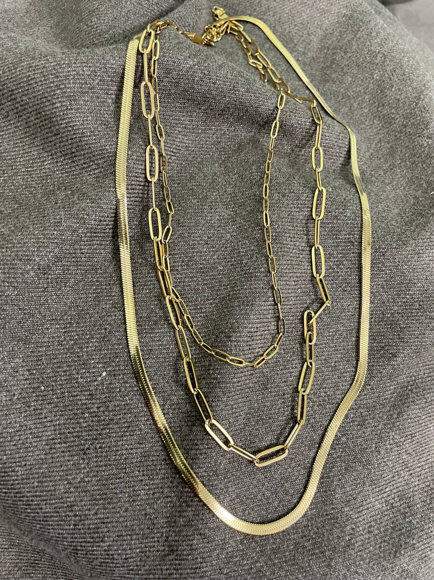 Golden Link & Herringbone Multi Layered Necklace