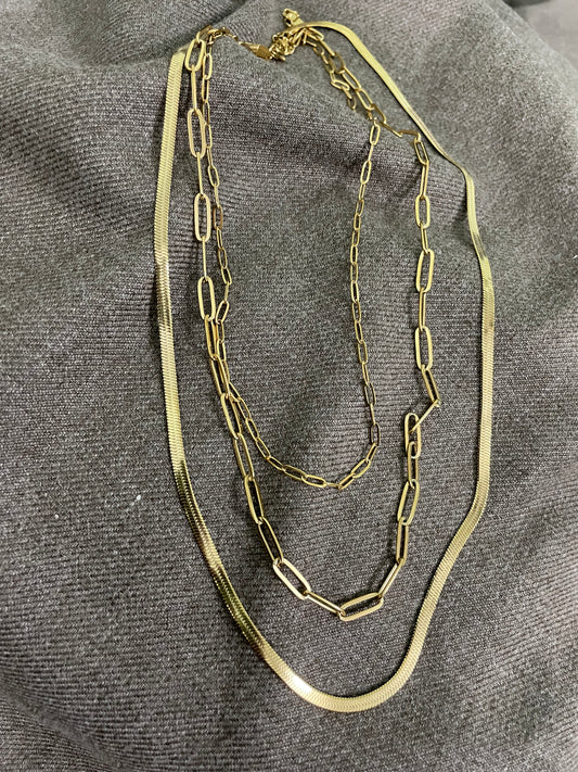 Golden Link & Herringbone Multi Layered Necklace