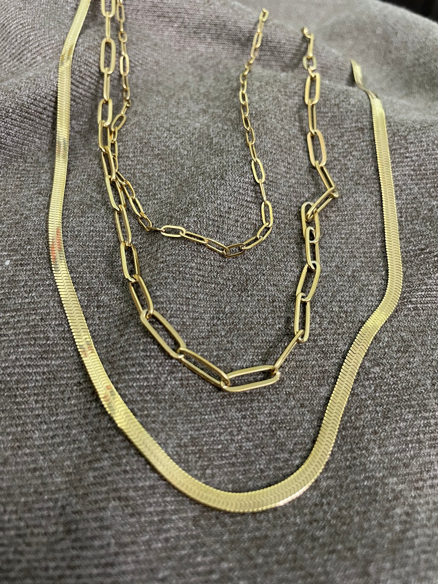 Golden Link & Herringbone Multi Layered Necklace