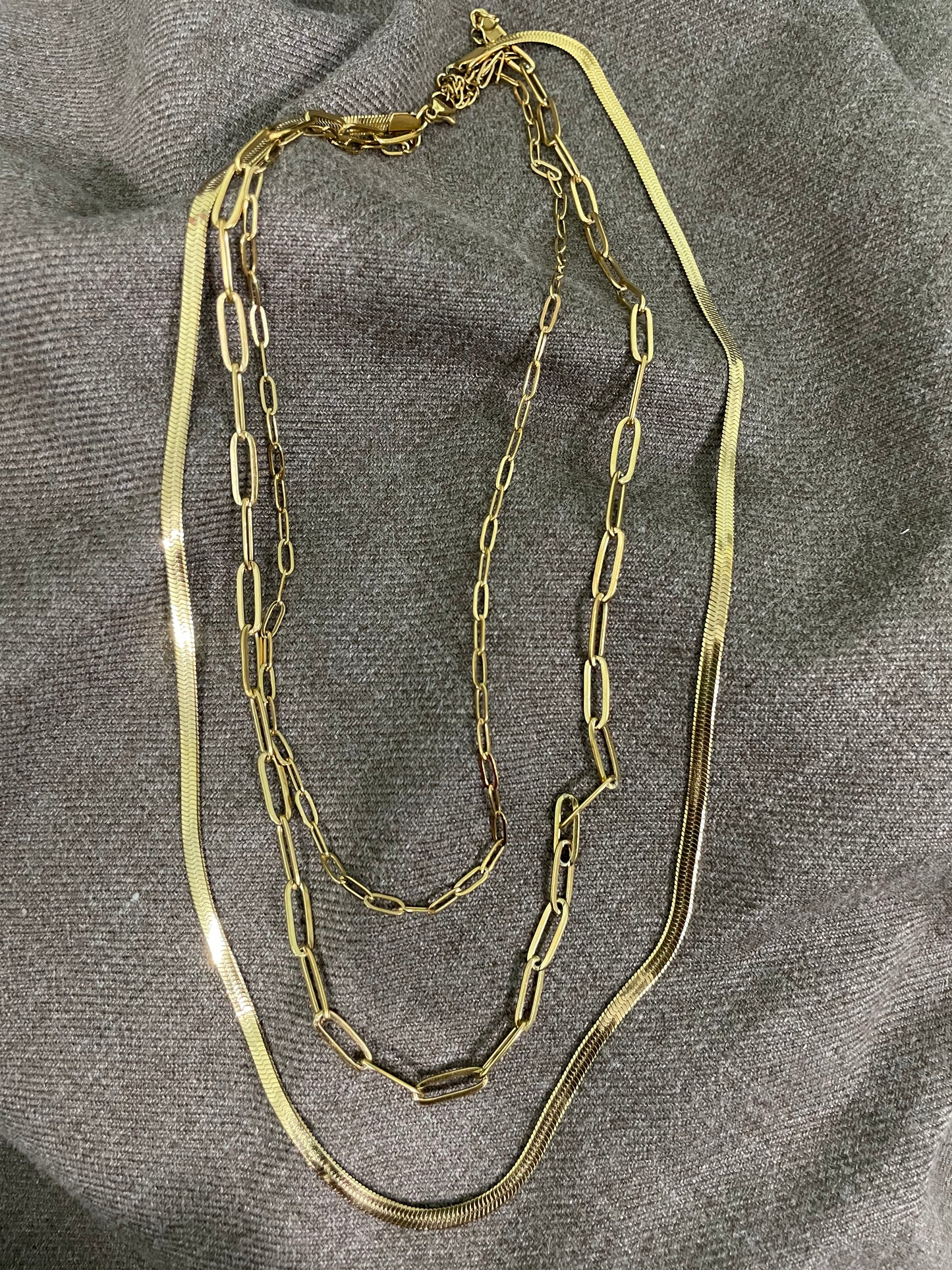 Golden Link & Herringbone Multi Layered Necklace
