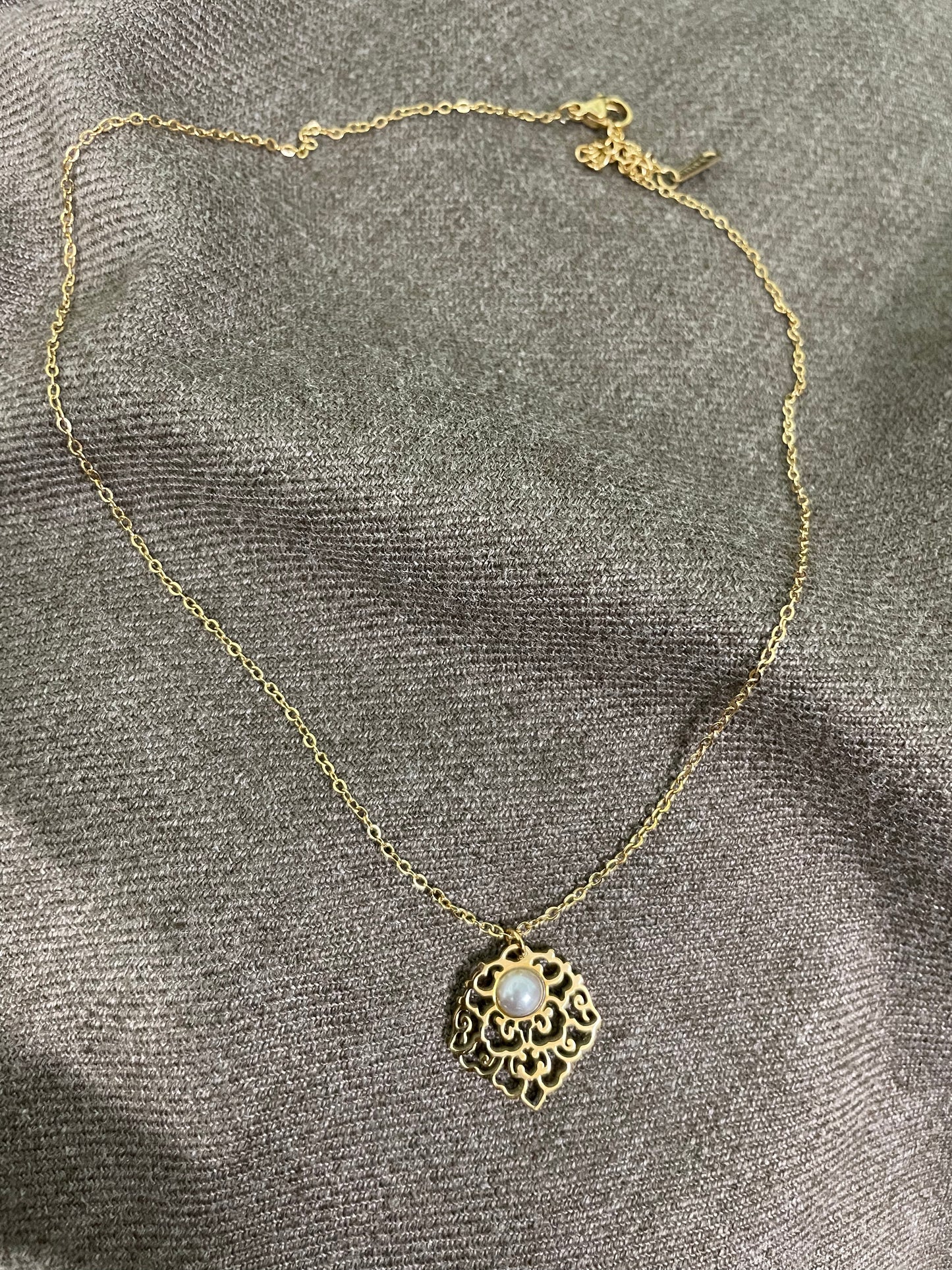 Moonlit Filigree Pearl Pendant Necklace