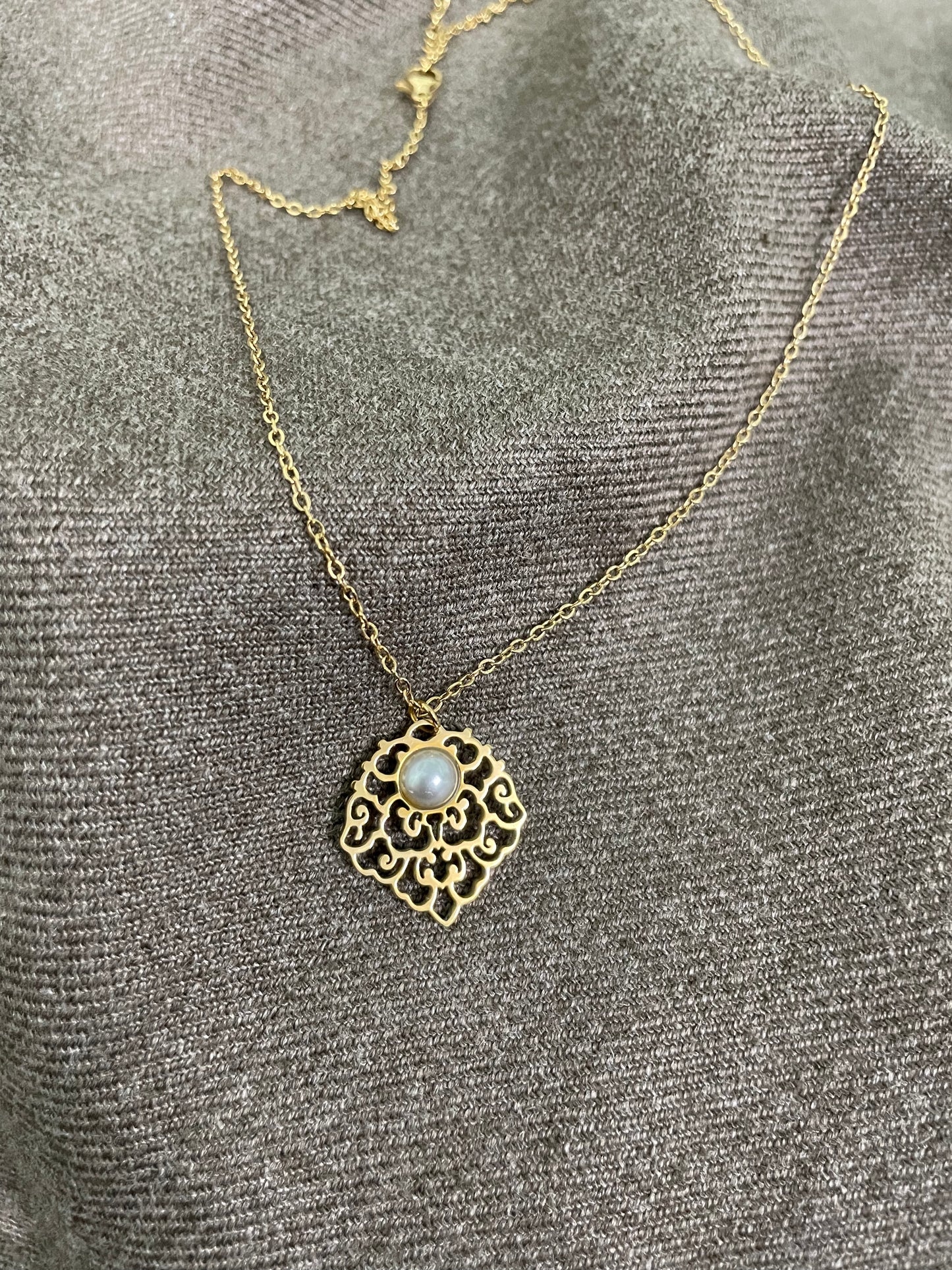 Moonlit Filigree Pearl Pendant Necklace