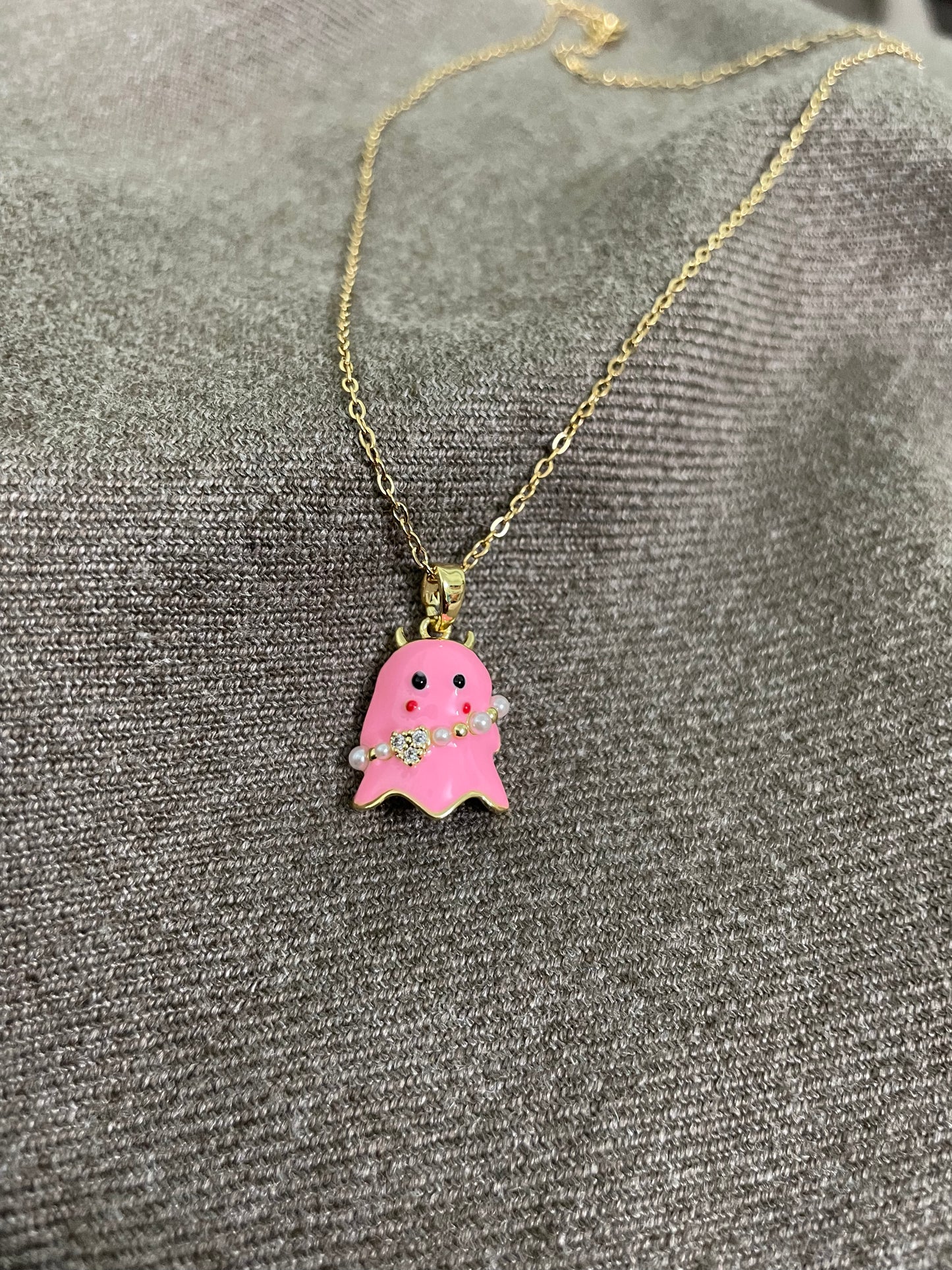 Pink Ghost Crystal Pendant Necklace