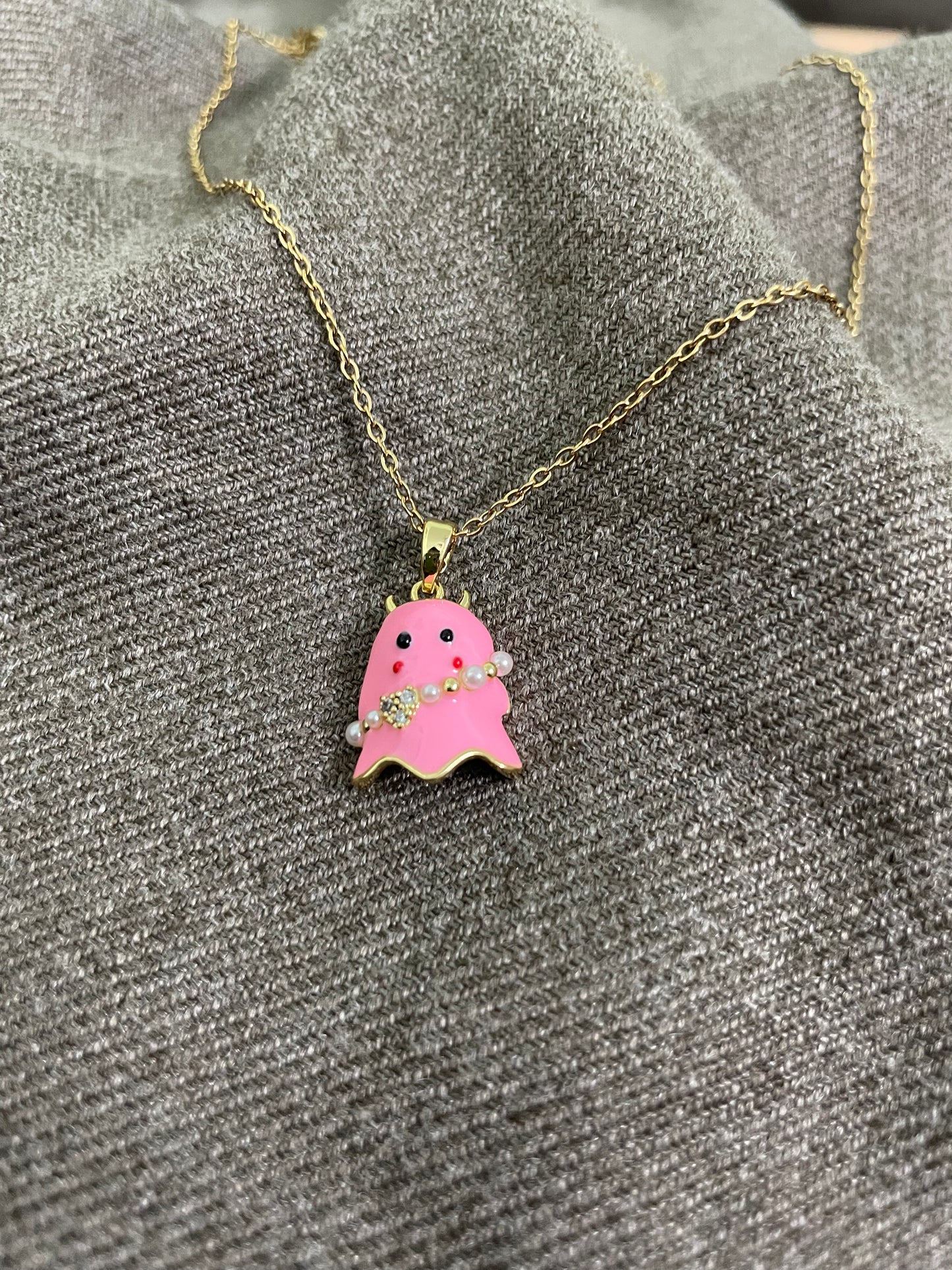 Pink Ghost Crystal Pendant Necklace