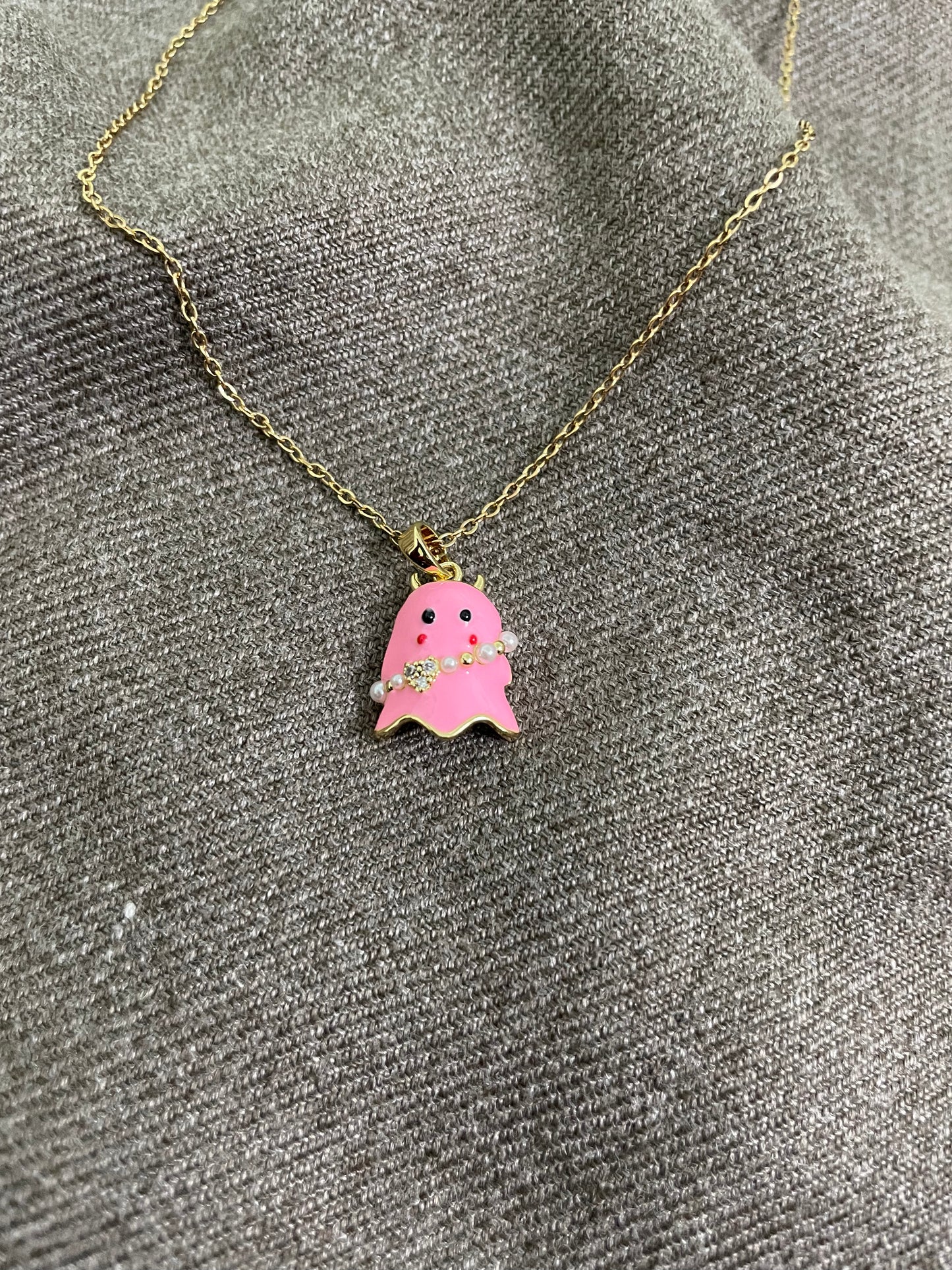 Pink Ghost Crystal Pendant Necklace