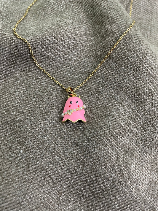 Pink Ghost Crystal Pendant Necklace