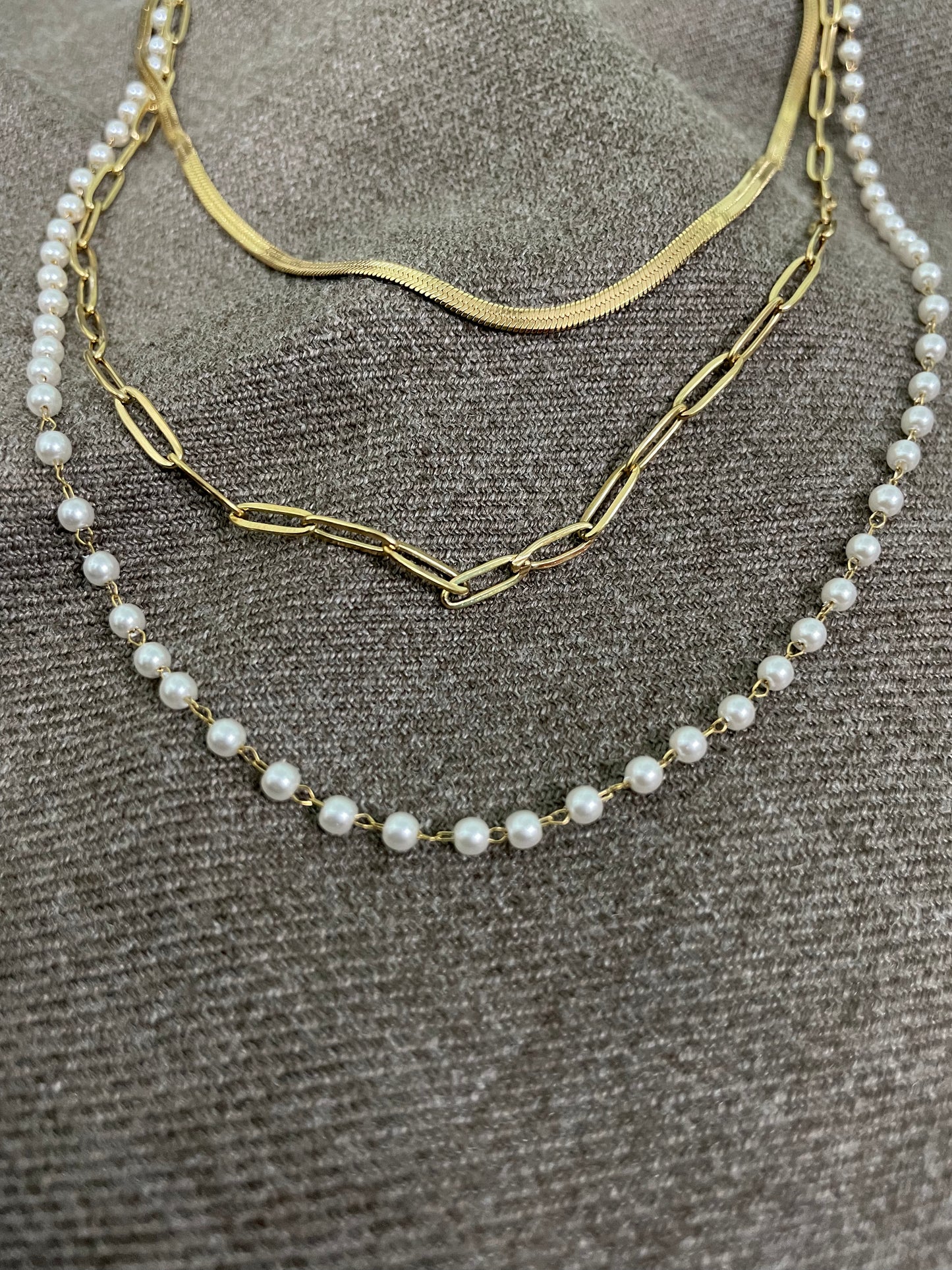 Golden Pearl Trio Layered Necklace