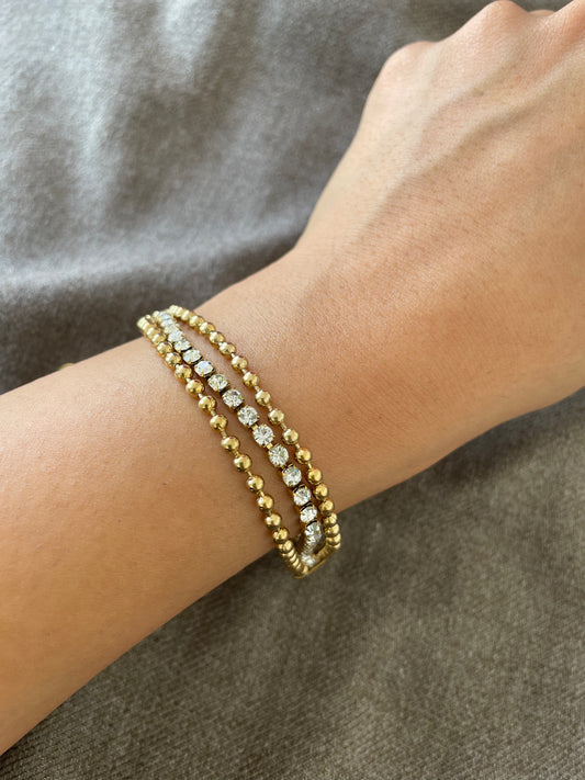 Triple Strand Gold Beaded Tennis Bracelet
