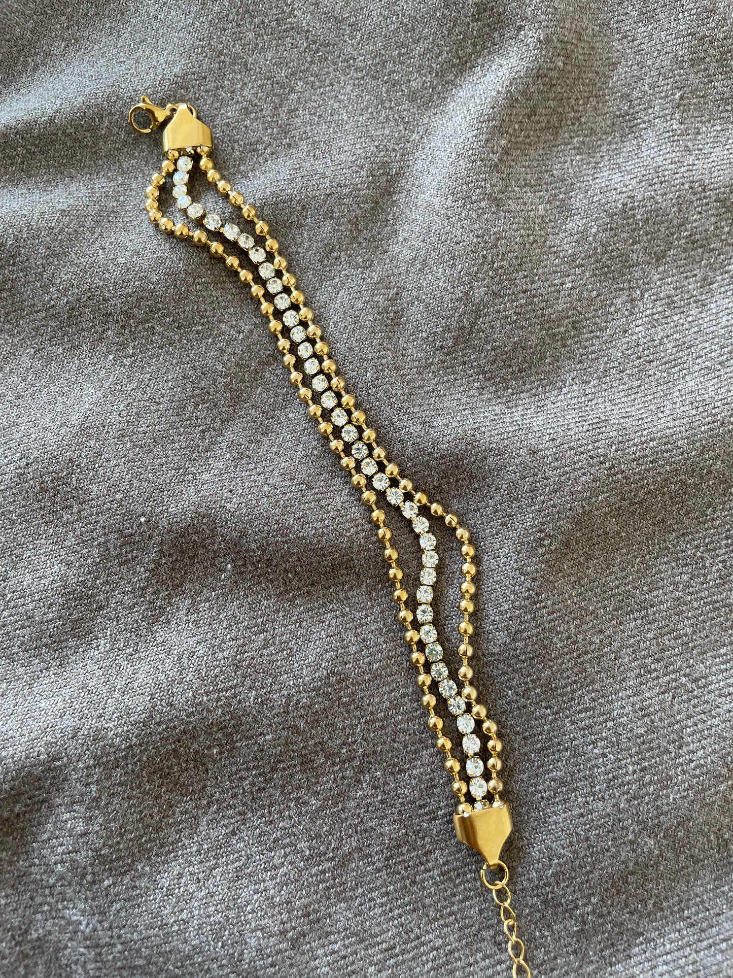 Triple Strand Gold Beaded Tennis Bracelet