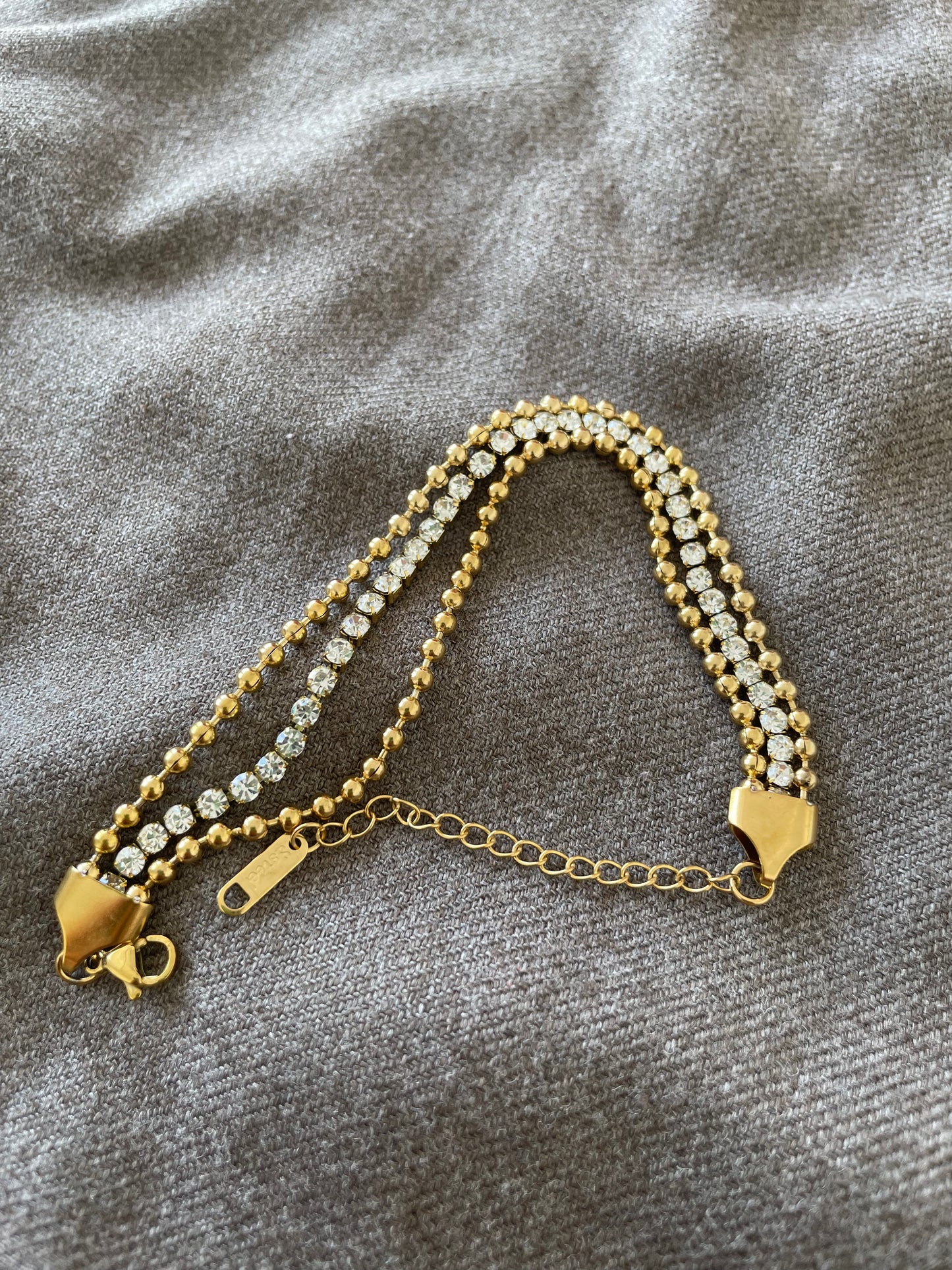 Triple Strand Gold Beaded Tennis Bracelet