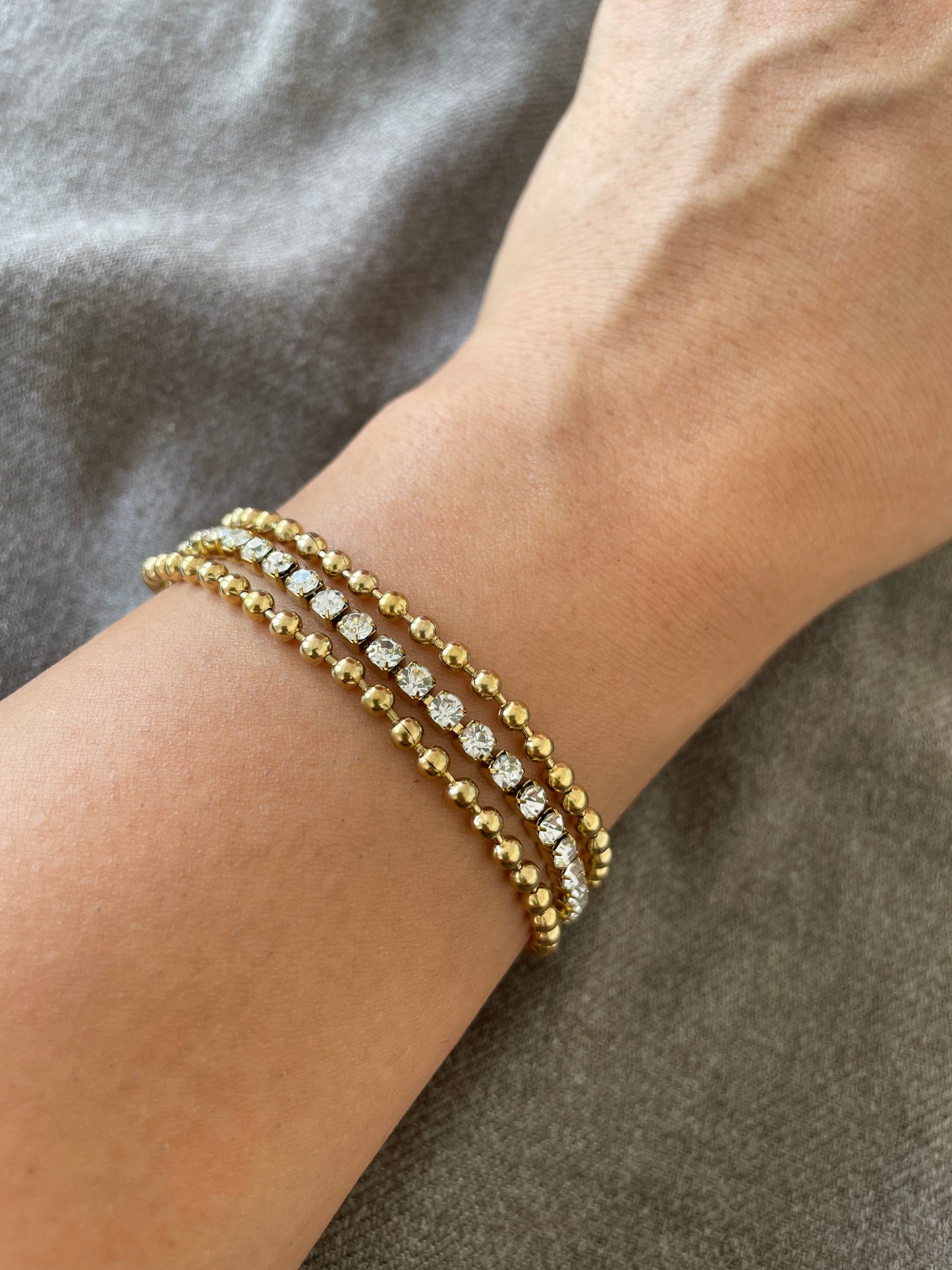 Triple Strand Gold Beaded Tennis Bracelet