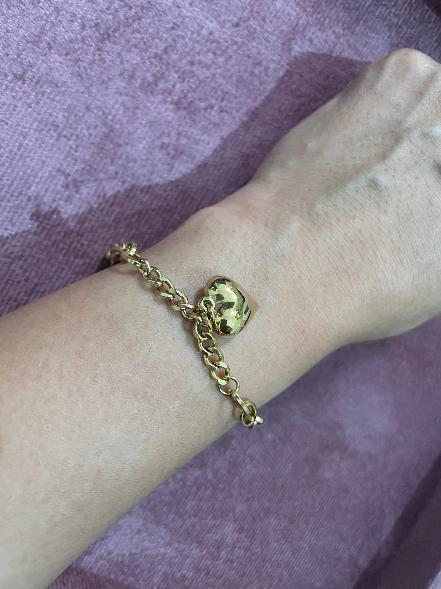 Radiant Puffed Heart Charm Chunky Bracelet