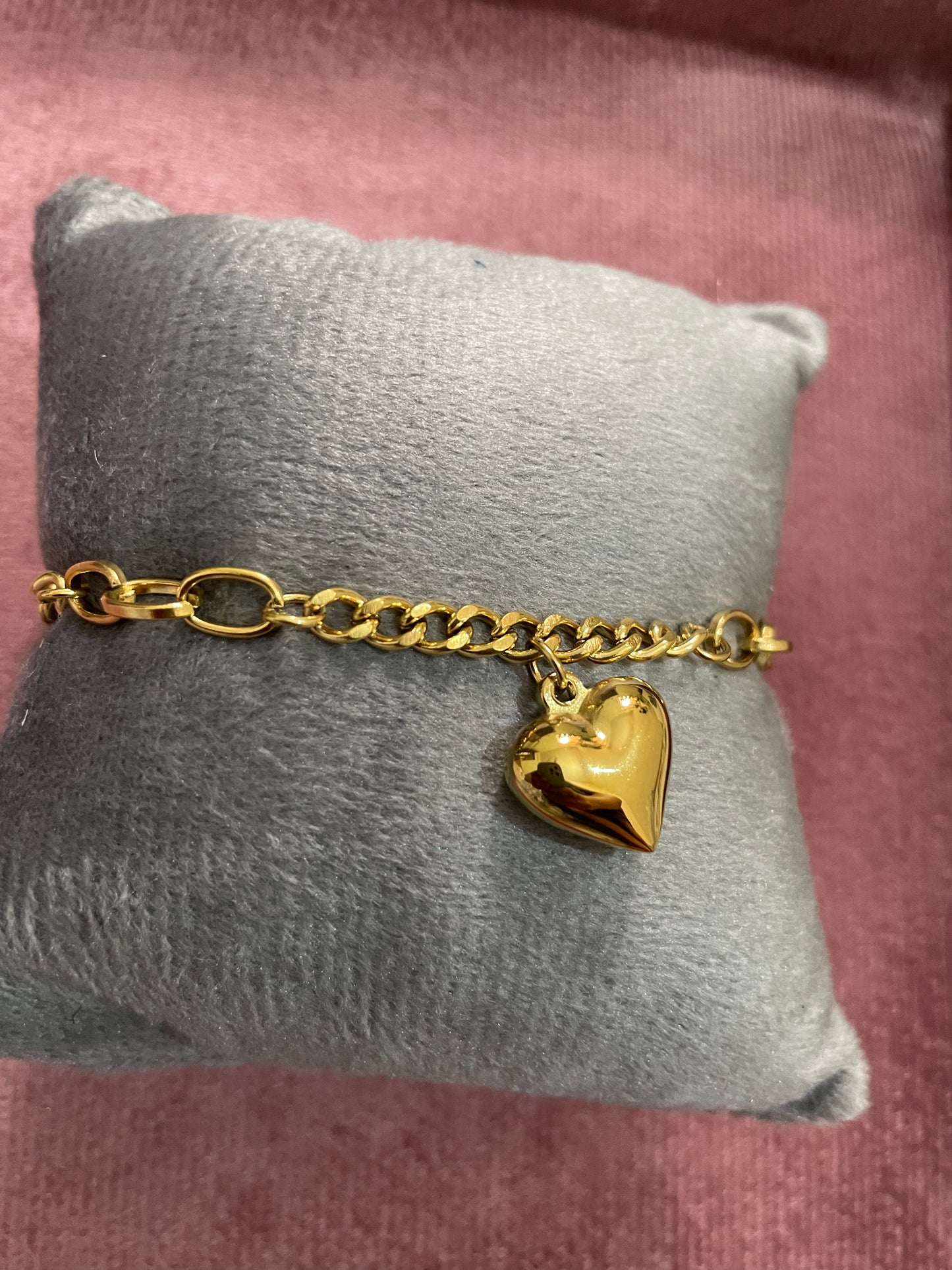 Radiant Puffed Heart Charm Chunky Bracelet