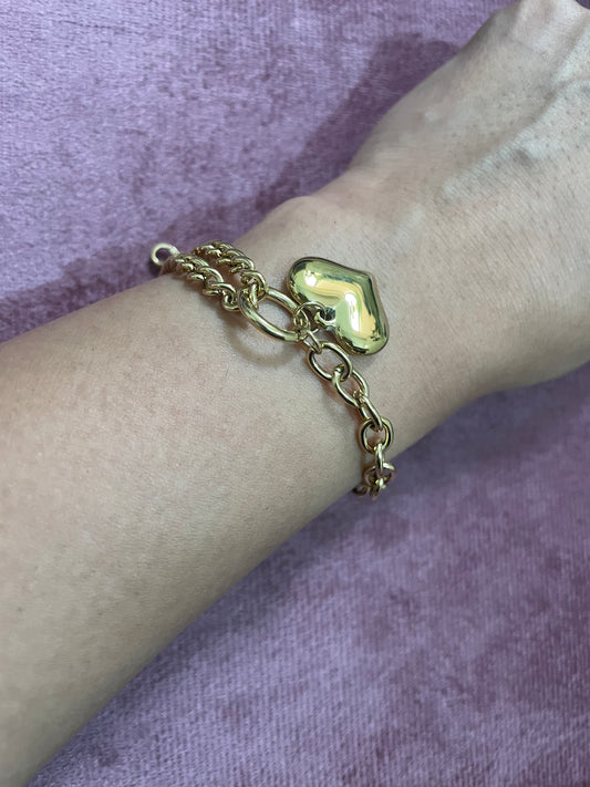 Dual Link Heart Chain Chunky Bracelet