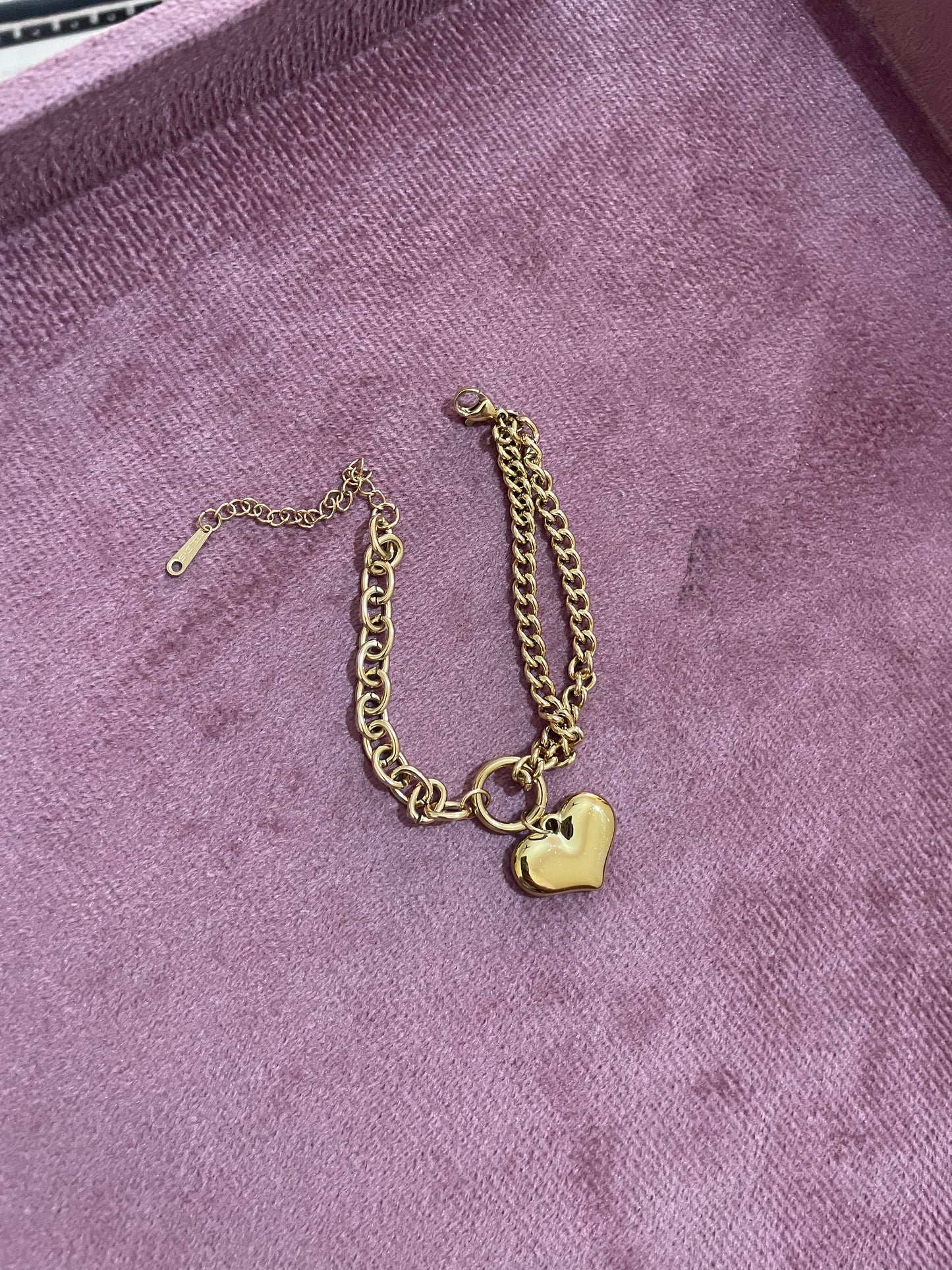 Dual Link Heart Chain Chunky Bracelet
