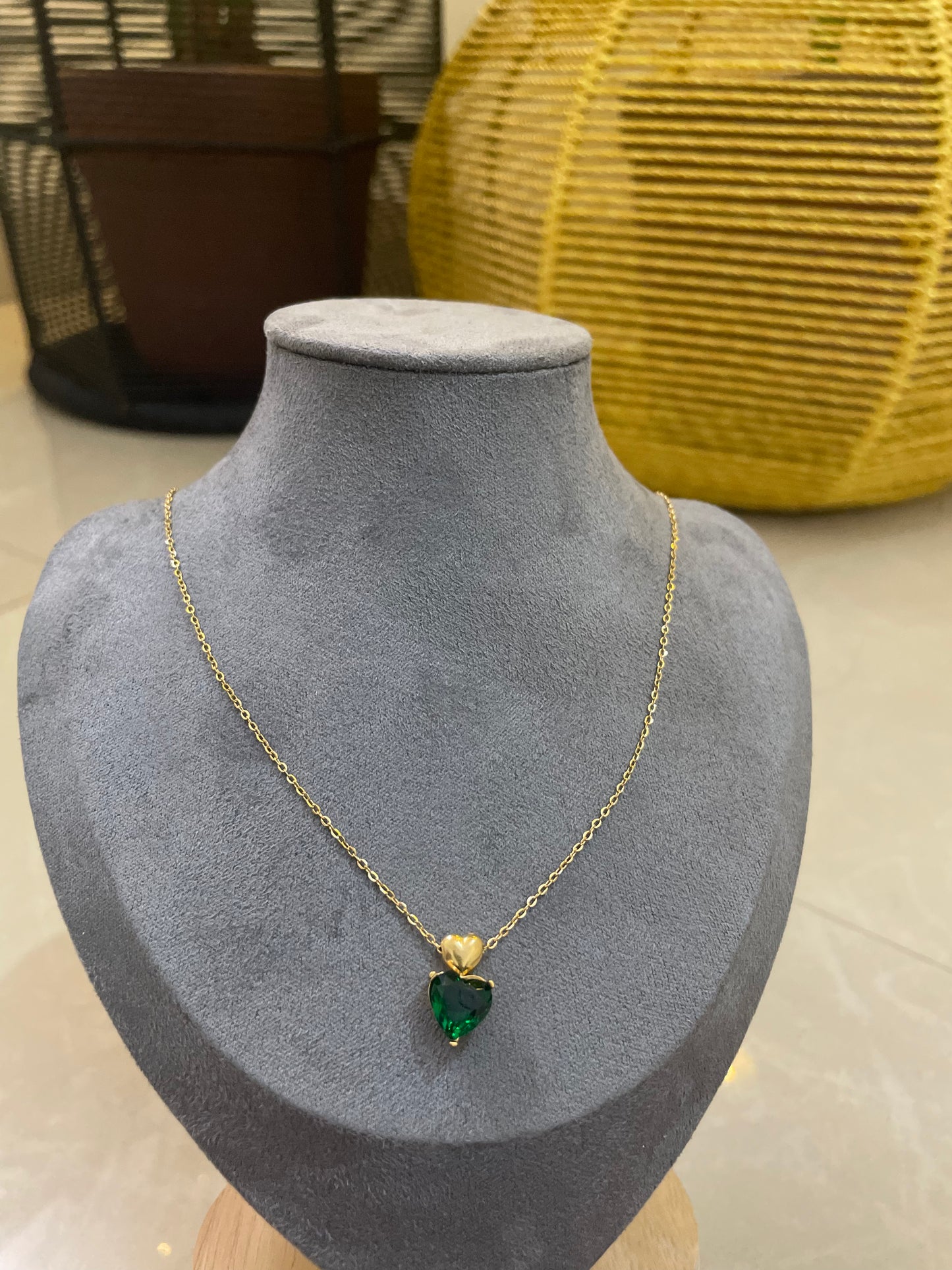 Emerald Love Double Heart Necklace
